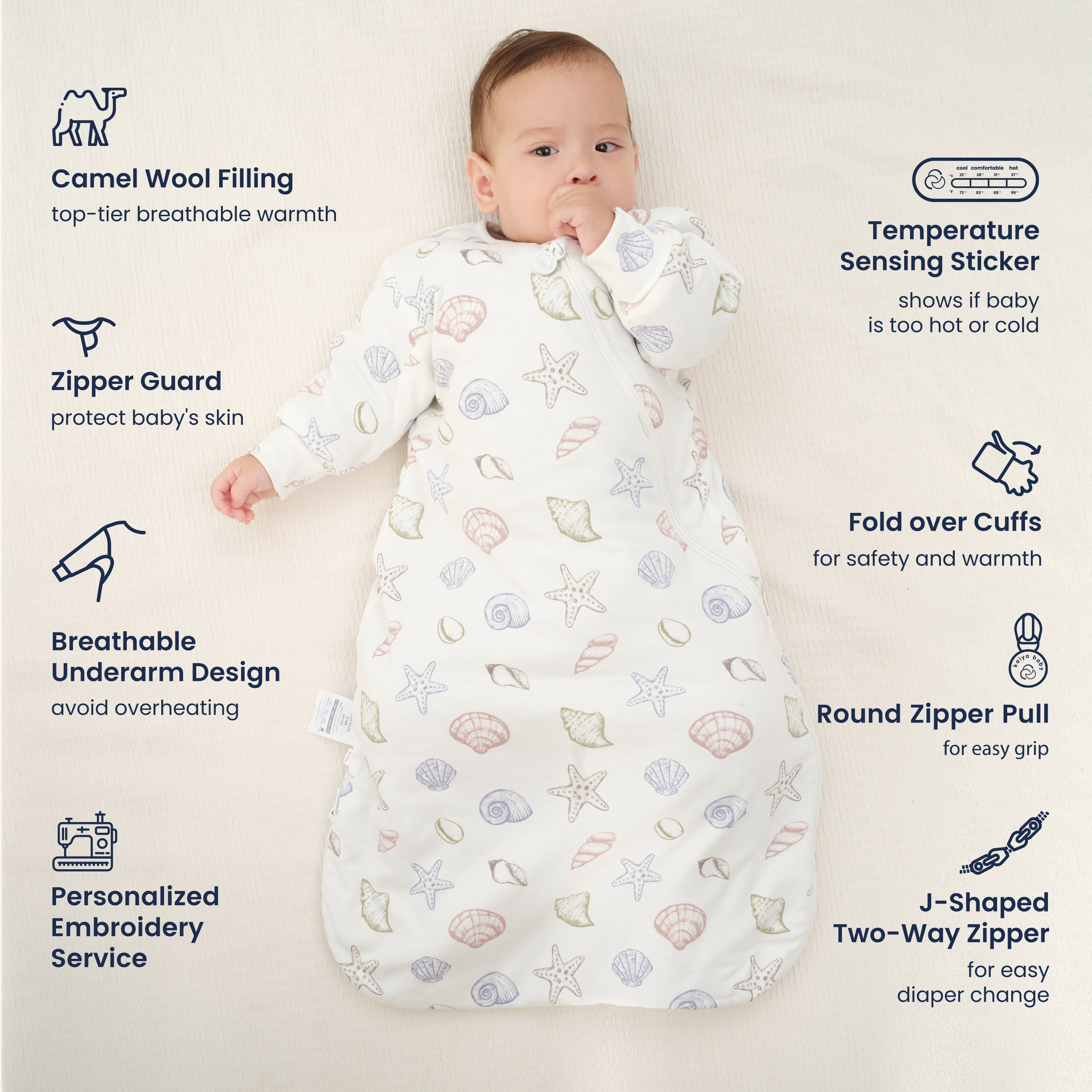 Warm Long Sleeve Sleep Sack 2.5 TOG - Organic Cotton & Camel Wool - Shell