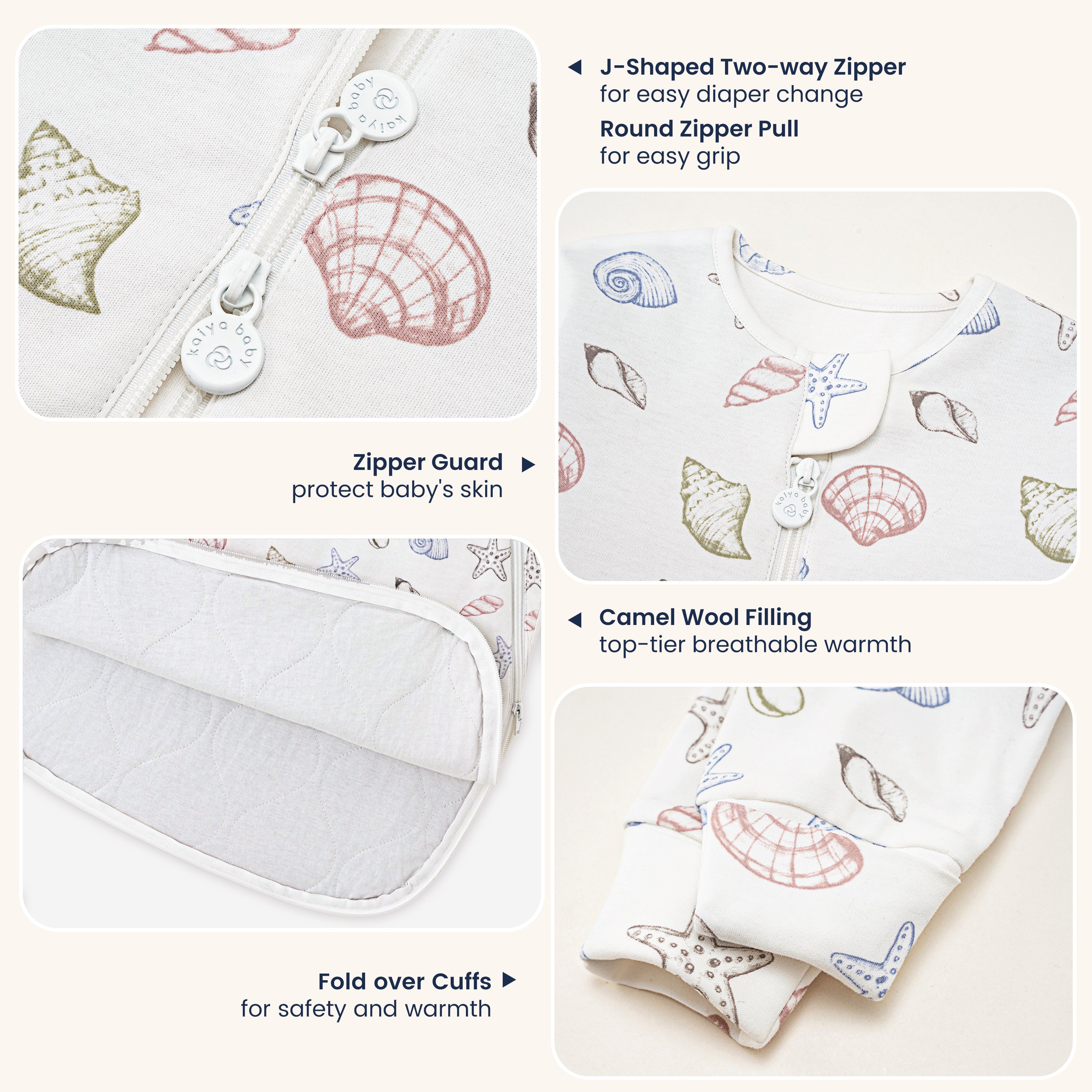 Warm Long Sleeve Sleep Sack 2.5 TOG - Organic Cotton & Camel Wool - Shell