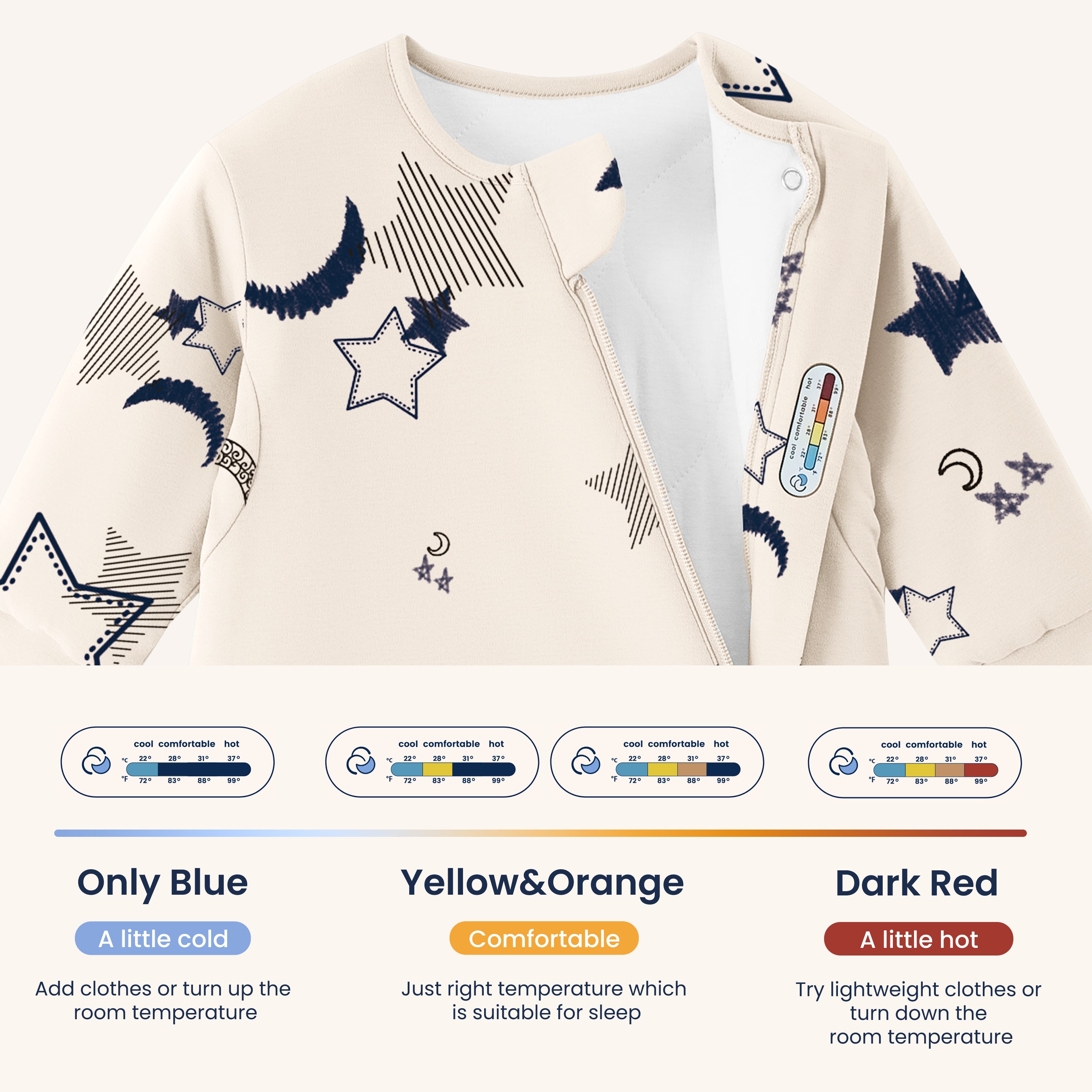 Warm Long Sleeve Sleep Sack 2.5 TOG - Organic Cotton & Camel Wool - Moonlit