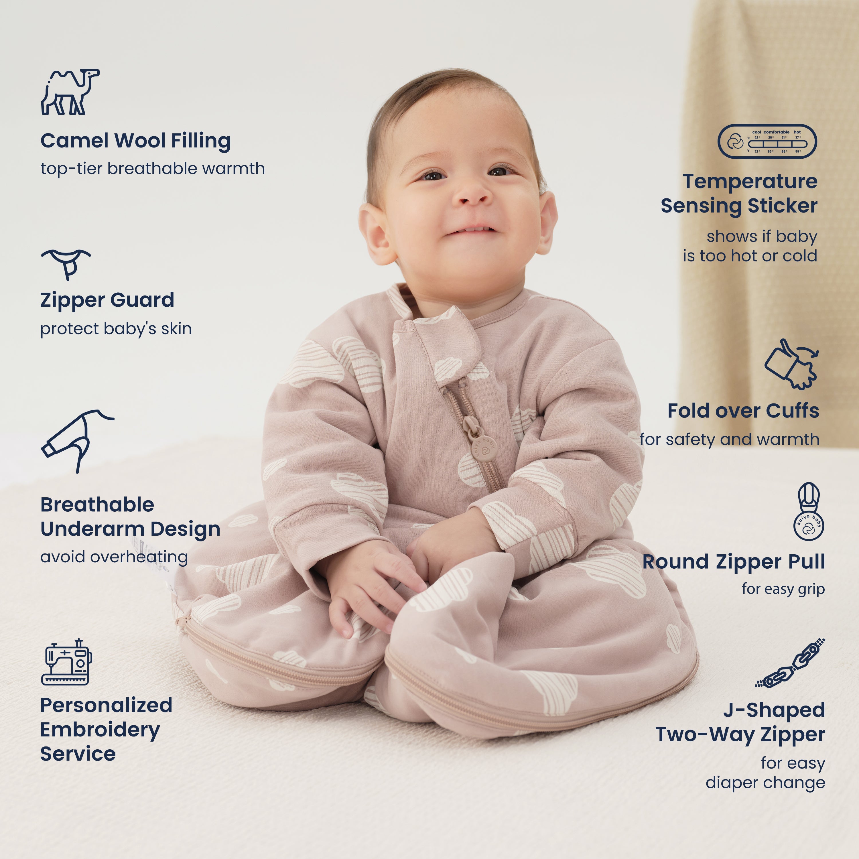 Winter Long Sleeve Sleep Sack 3.5 TOG - Organic Cotton & Camel Wool Bundle- Pink
