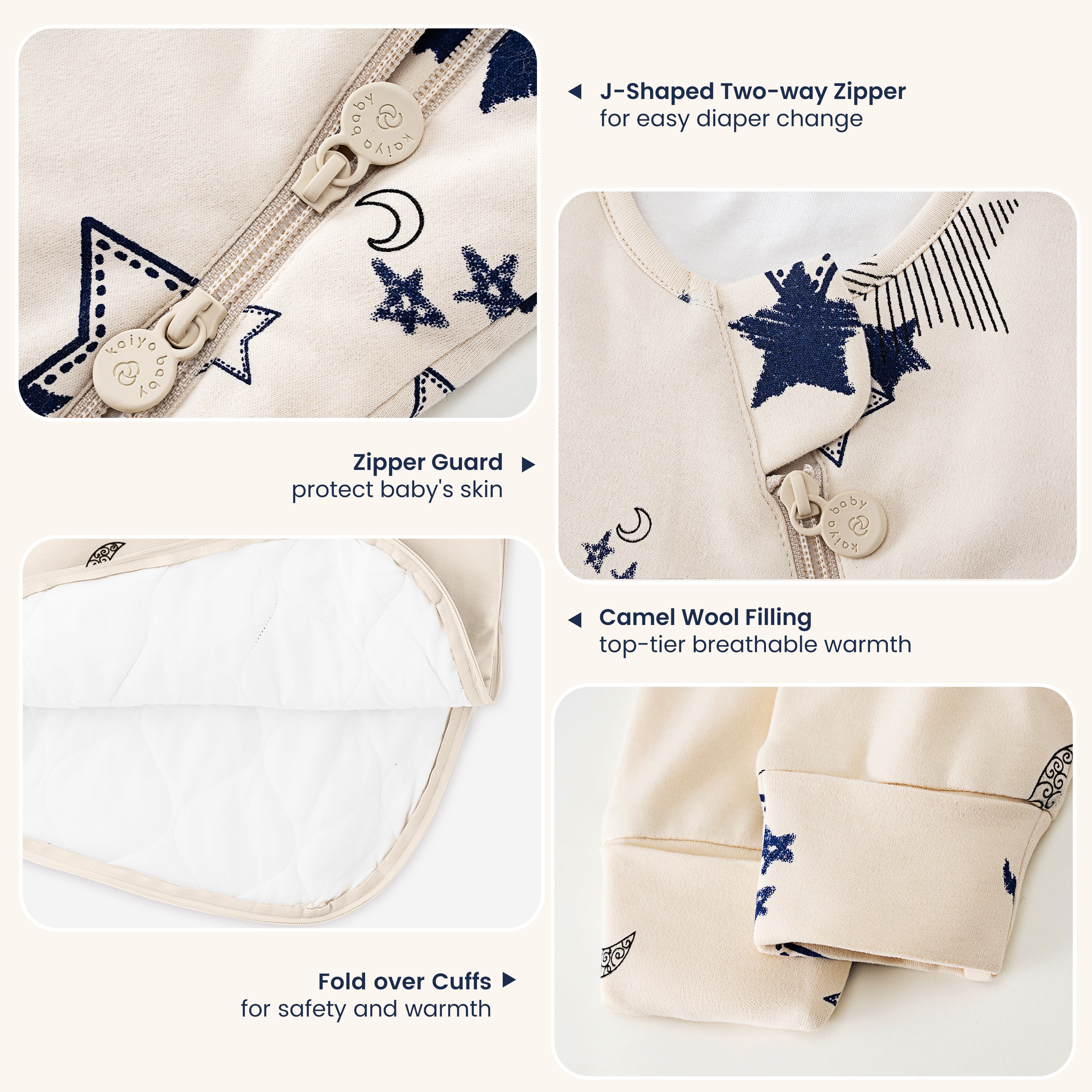 Winter Long Sleeve Sleep Sack 3.5 TOG - Organic Cotton & Camel Wool - Moonlit