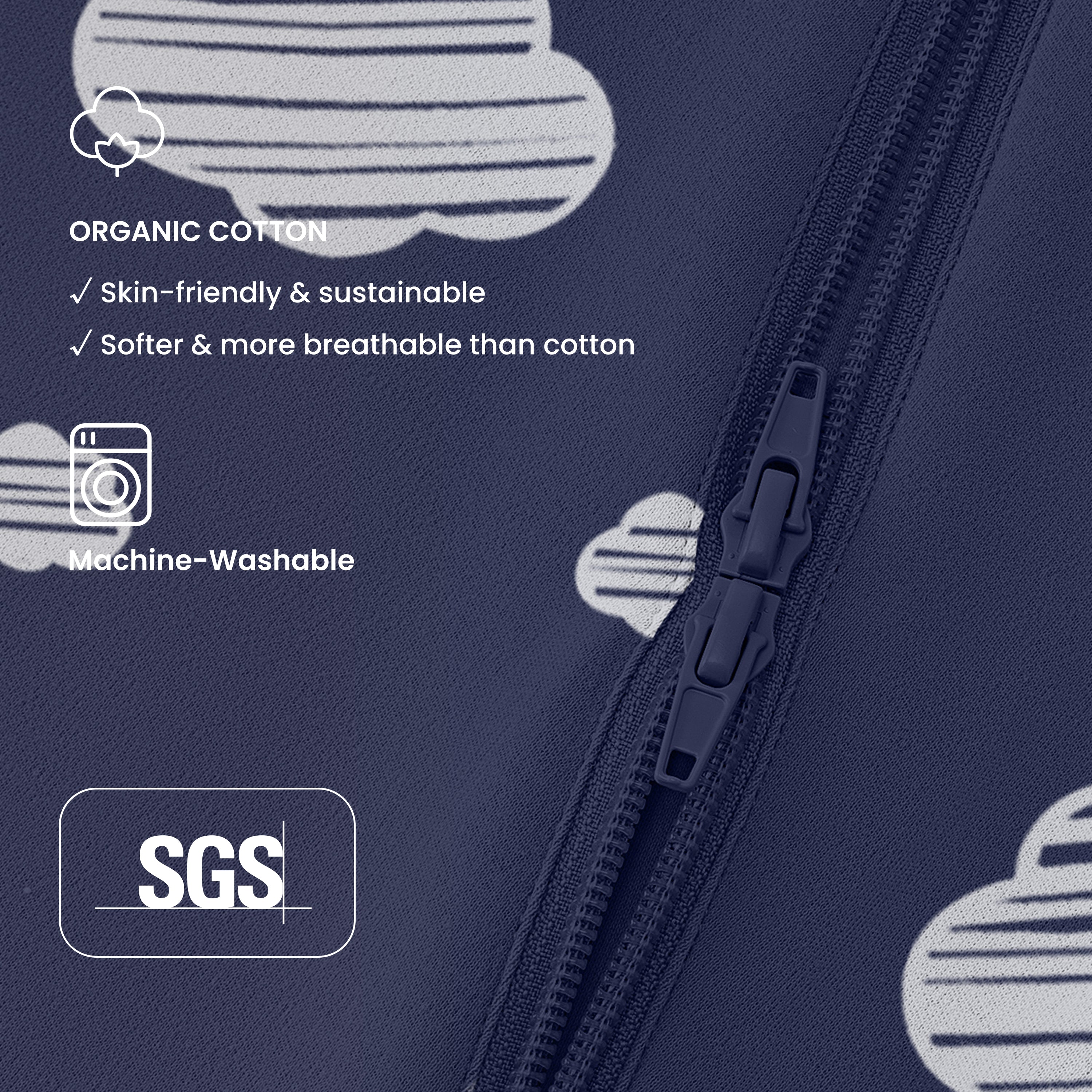 Sleeveless Sleep Sack 0.5 TOG - Organic Cotton - Navy Sky