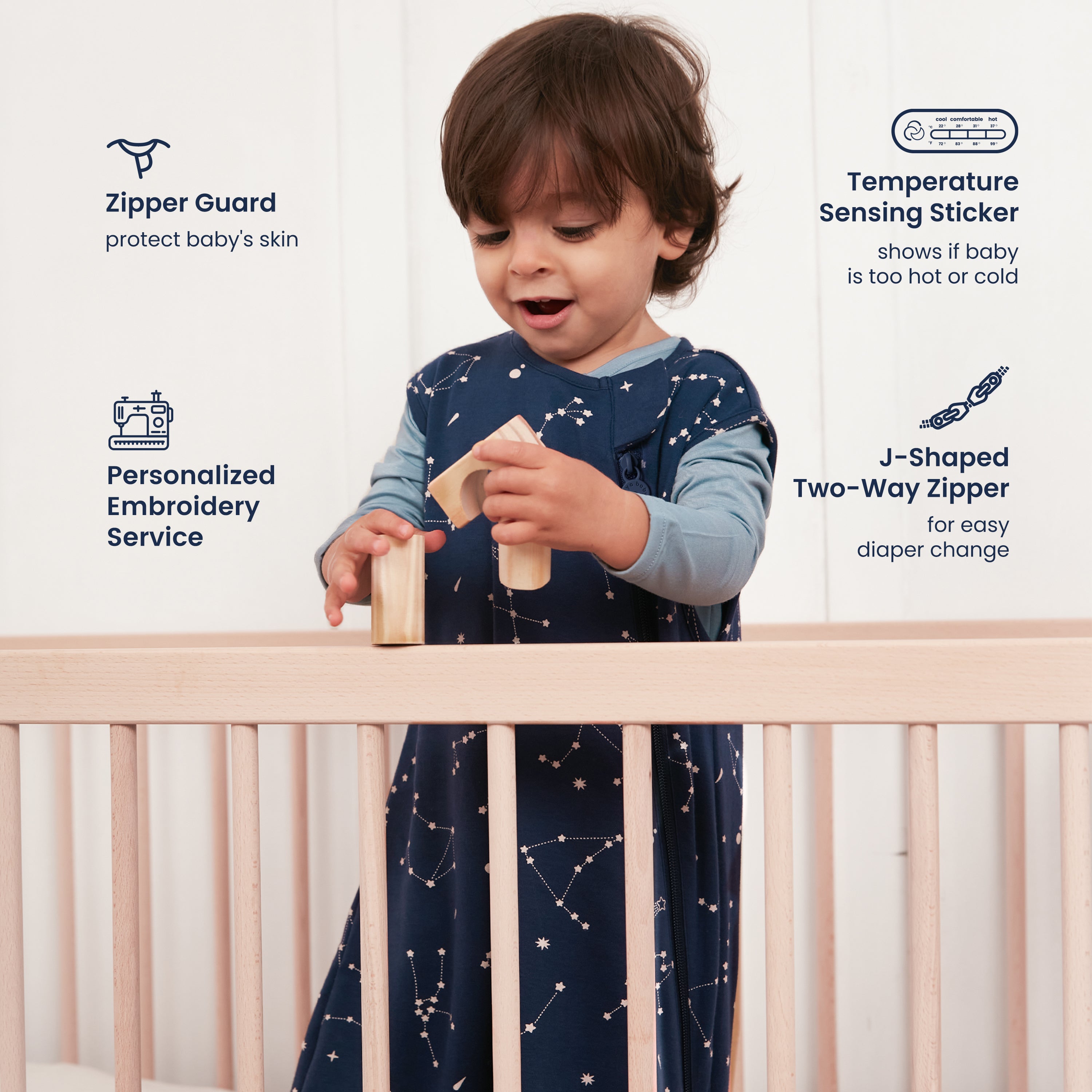 Sleeveless Sleep Sack 1.0 TOG - Organic Cotton & Camel Wool -Constellation+ClimaCuddle™ Baby Bodysuit - Merino Wool & Rayon Bamboo-Misty Blue Bundle