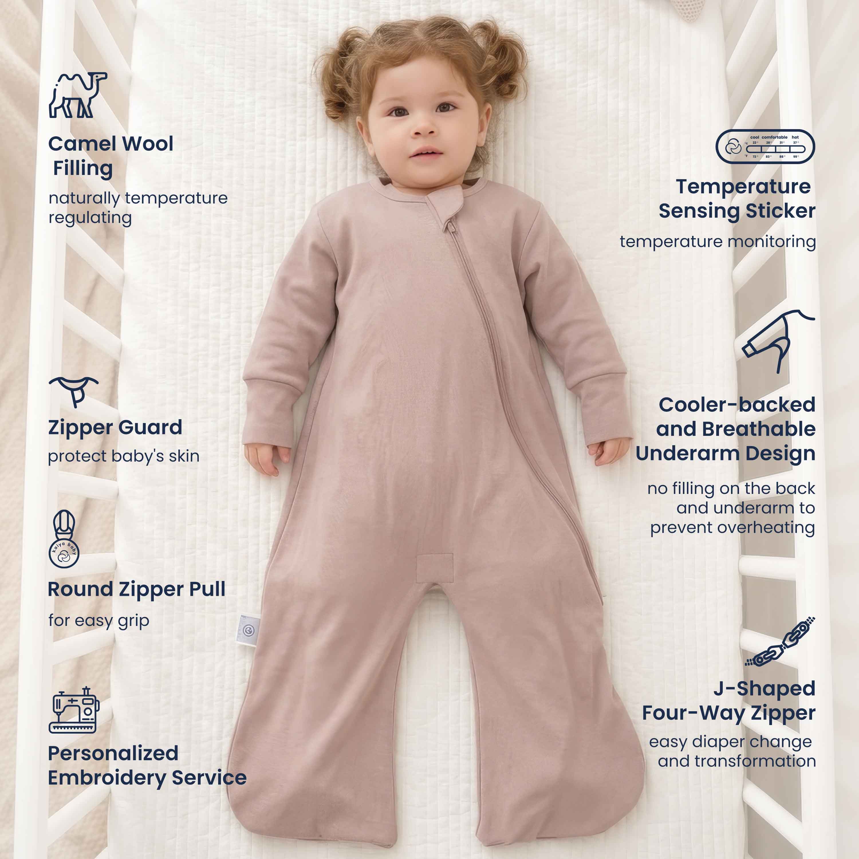 All Season Sleep Suit Sack 3-in-1 1.0 TOG - Organic Cotton & Camel Wool - Dusty Pink