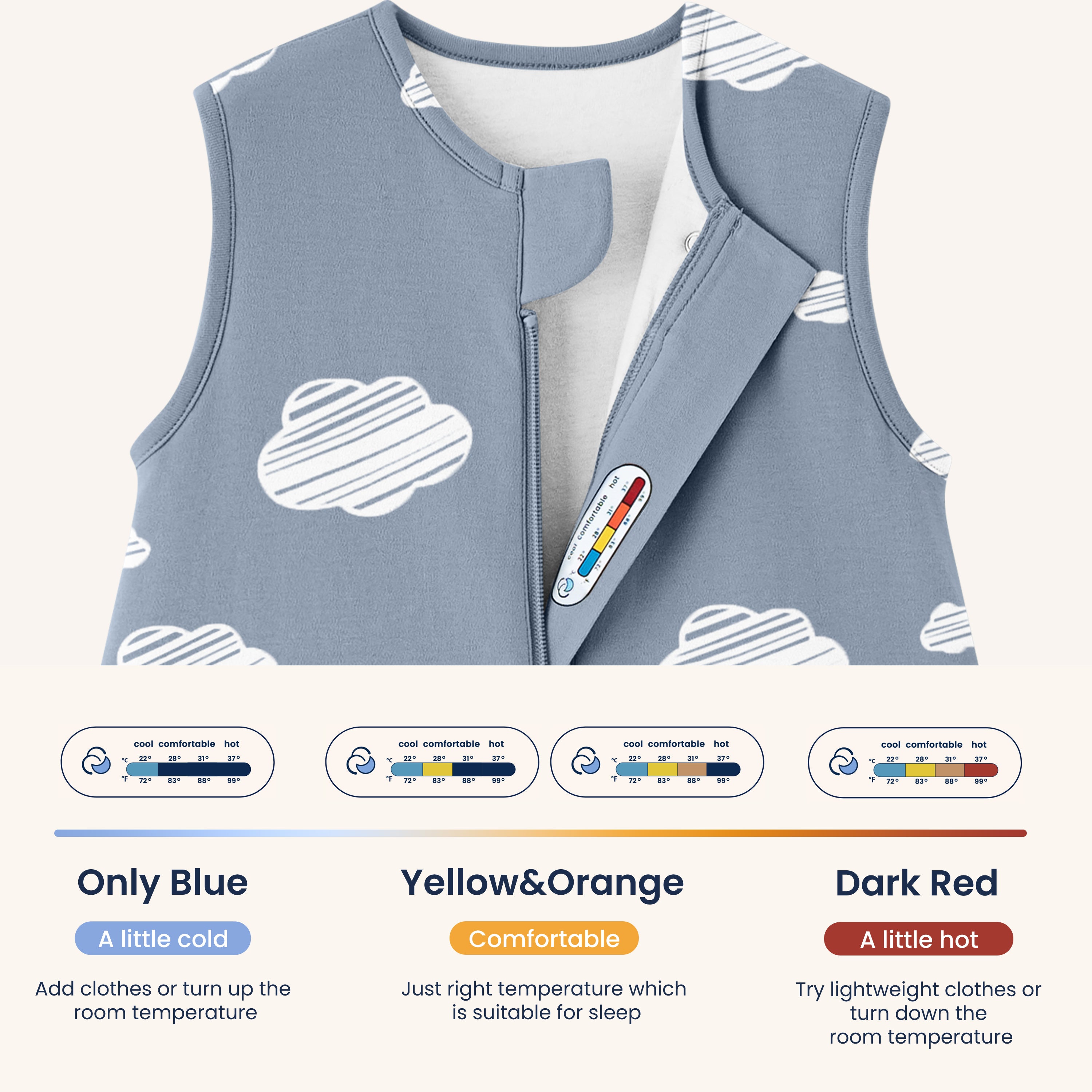 All Season Sleeveless Sleep Sack Walker 1.0 TOG - Organic Cotton & Camel Wool - Blue Sky