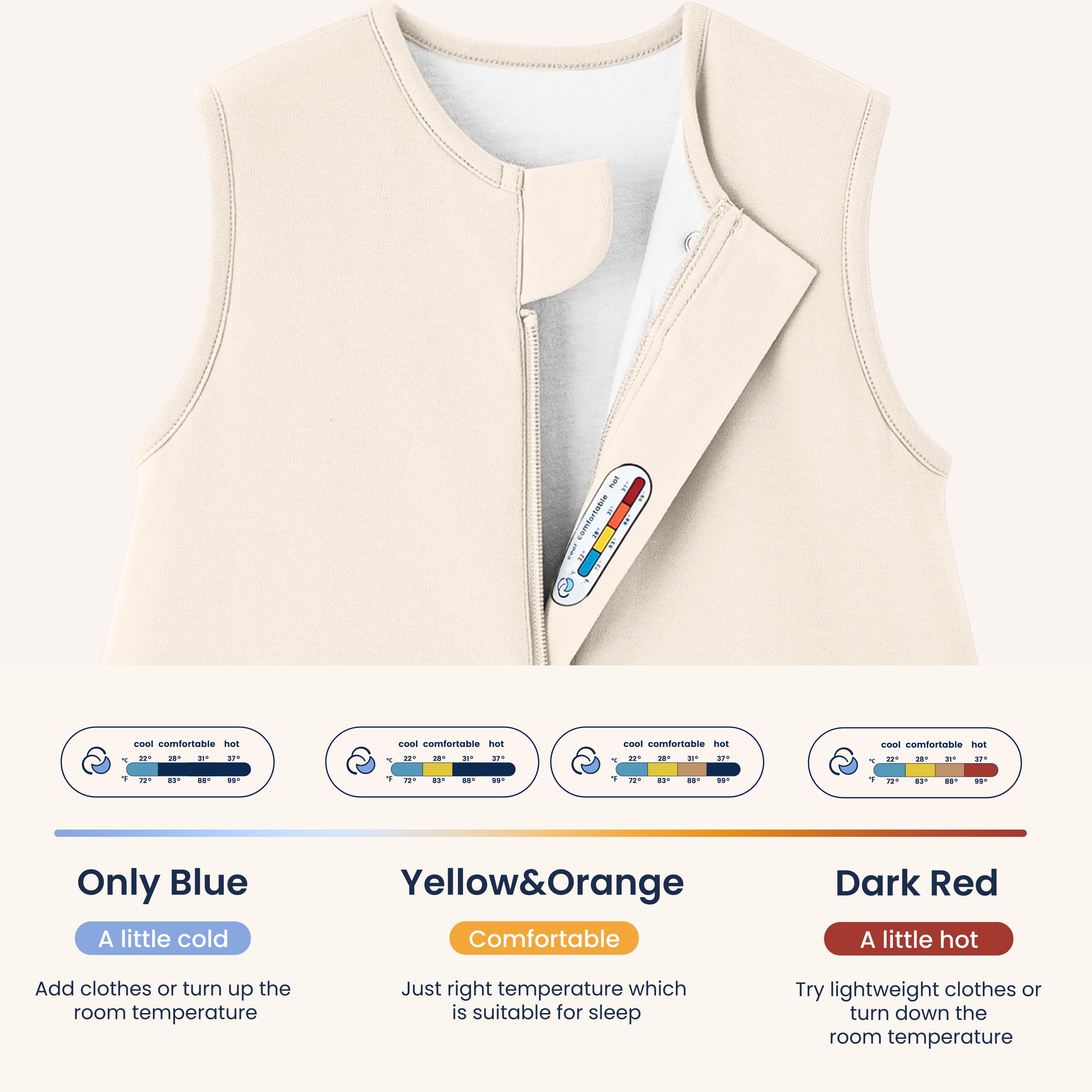 All Season Sleeveless Sleep Sack Walker 1.0 TOG - Organic Cotton & Camel Wool - Cream