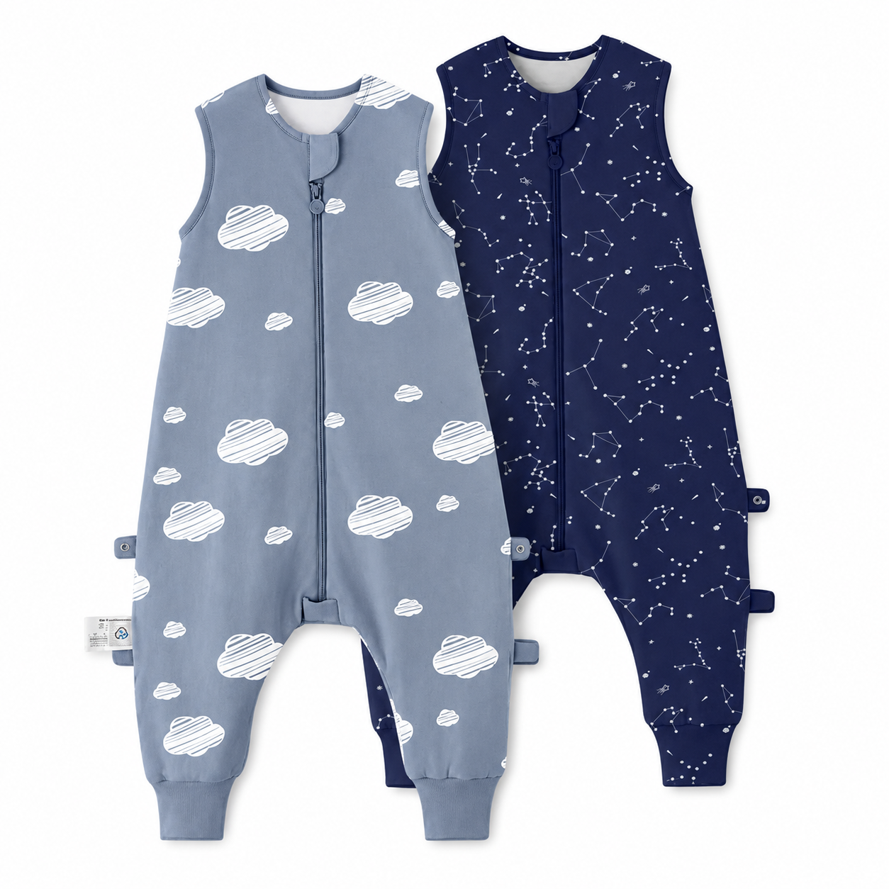 All Season Sleeveless Sleep Sack Walker 2-Pack 1.0 TOG - Organic Cotton & Camel Wool - Blue Sky & Constellation