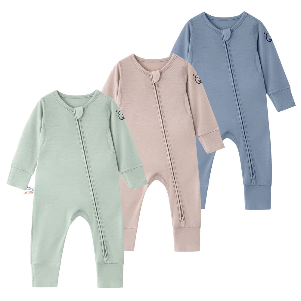 ClimaCuddle™ Zipped Baby Romper - Merino Wool & Rayon Bamboo 3-Pack Bundle