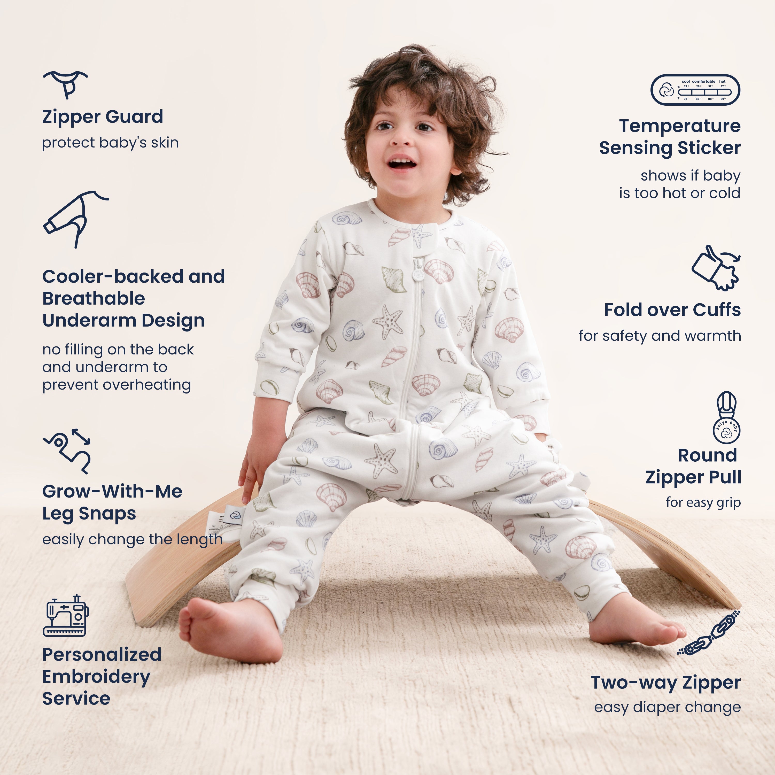 All Season Long Sleeve Sleep Sack Walker 1.0 TOG - Organic Cotton & Camel Wool - Shell