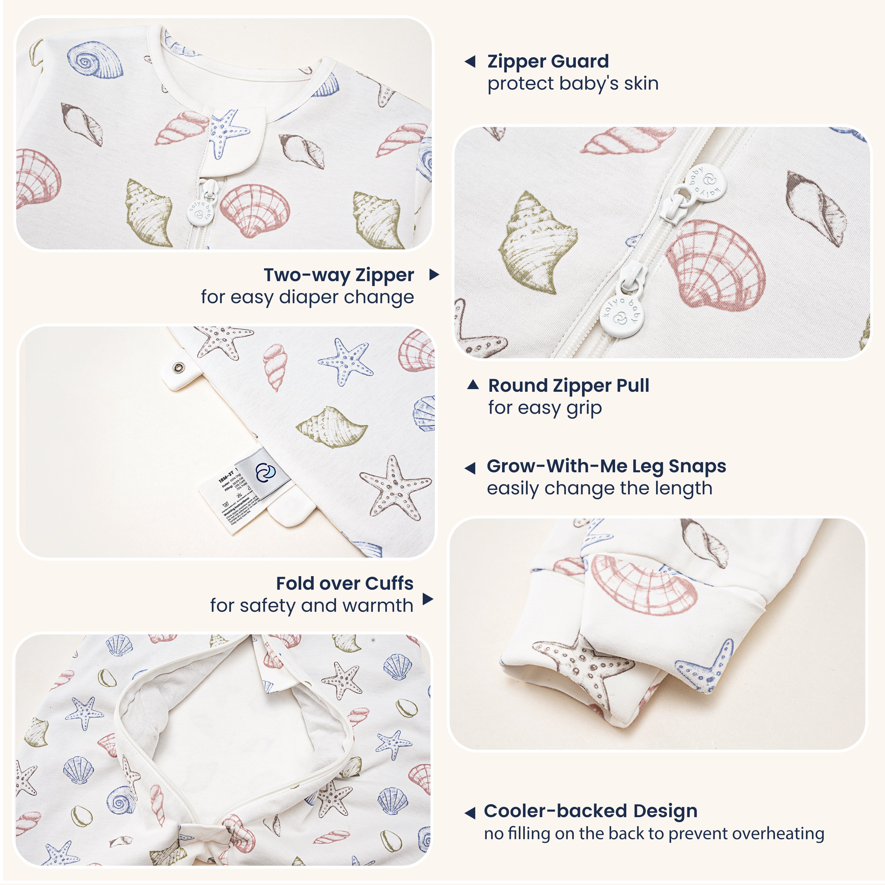 All Season Long Sleeve Sleep Sack Walker 1.0 TOG - Organic Cotton & Camel Wool - Shell