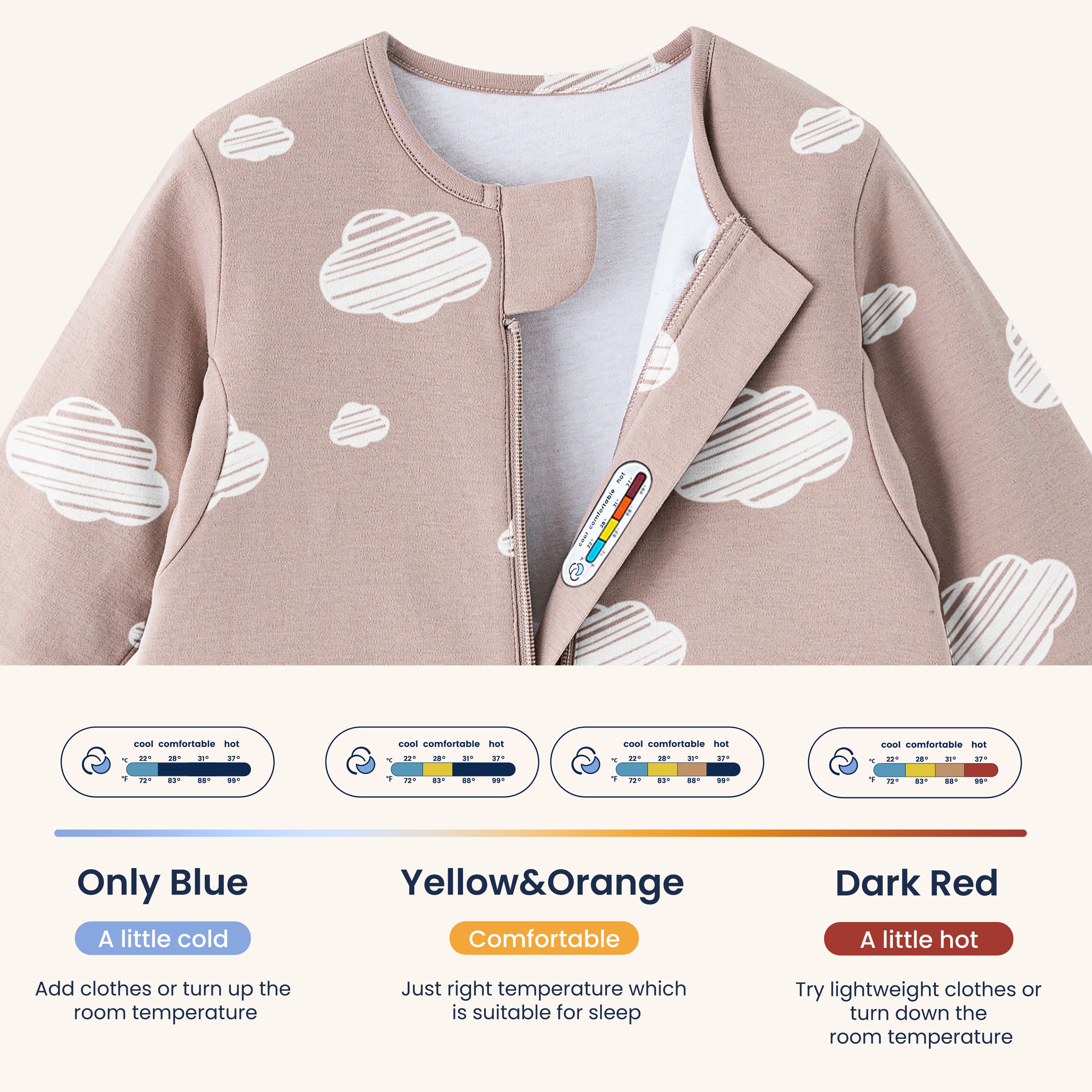 All Season Long Sleeve Sleep Sack Walker 1.0 TOG - Organic Cotton & Camel Wool - Pink Sky