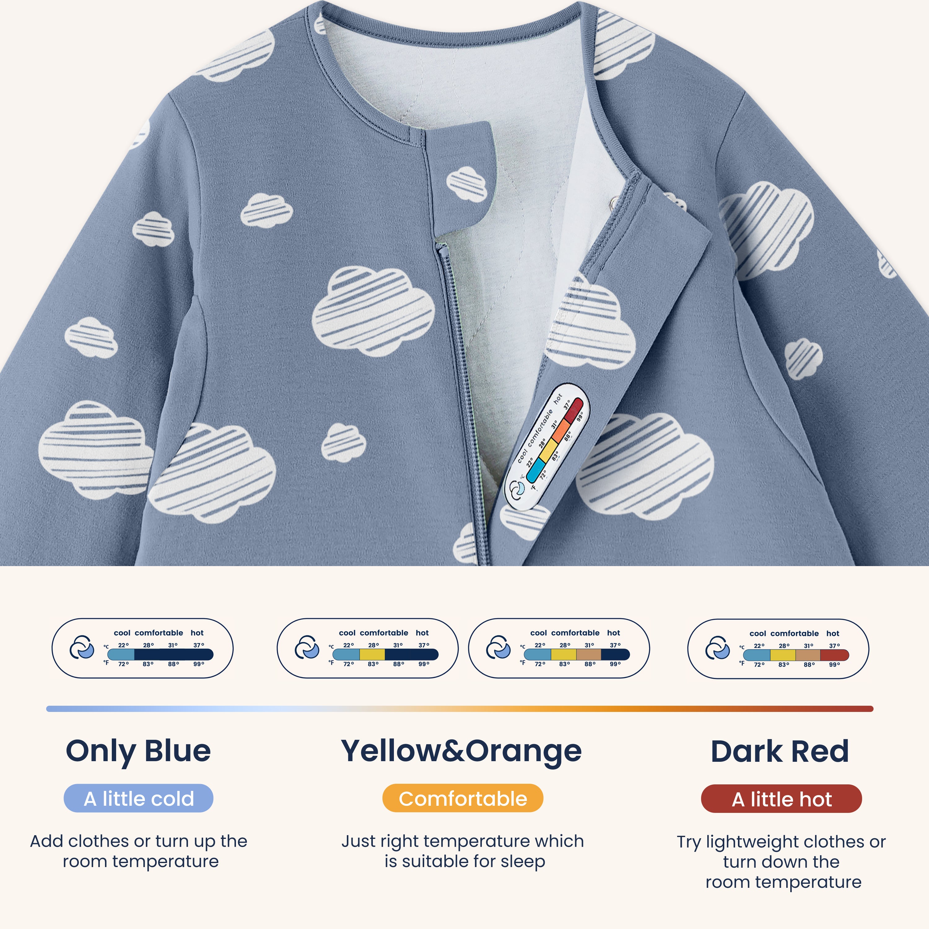 Warm Long Sleeve Sleep Sack Walker 2.5 TOG - Organic Cotton & Camel Wool Bundle- Blue