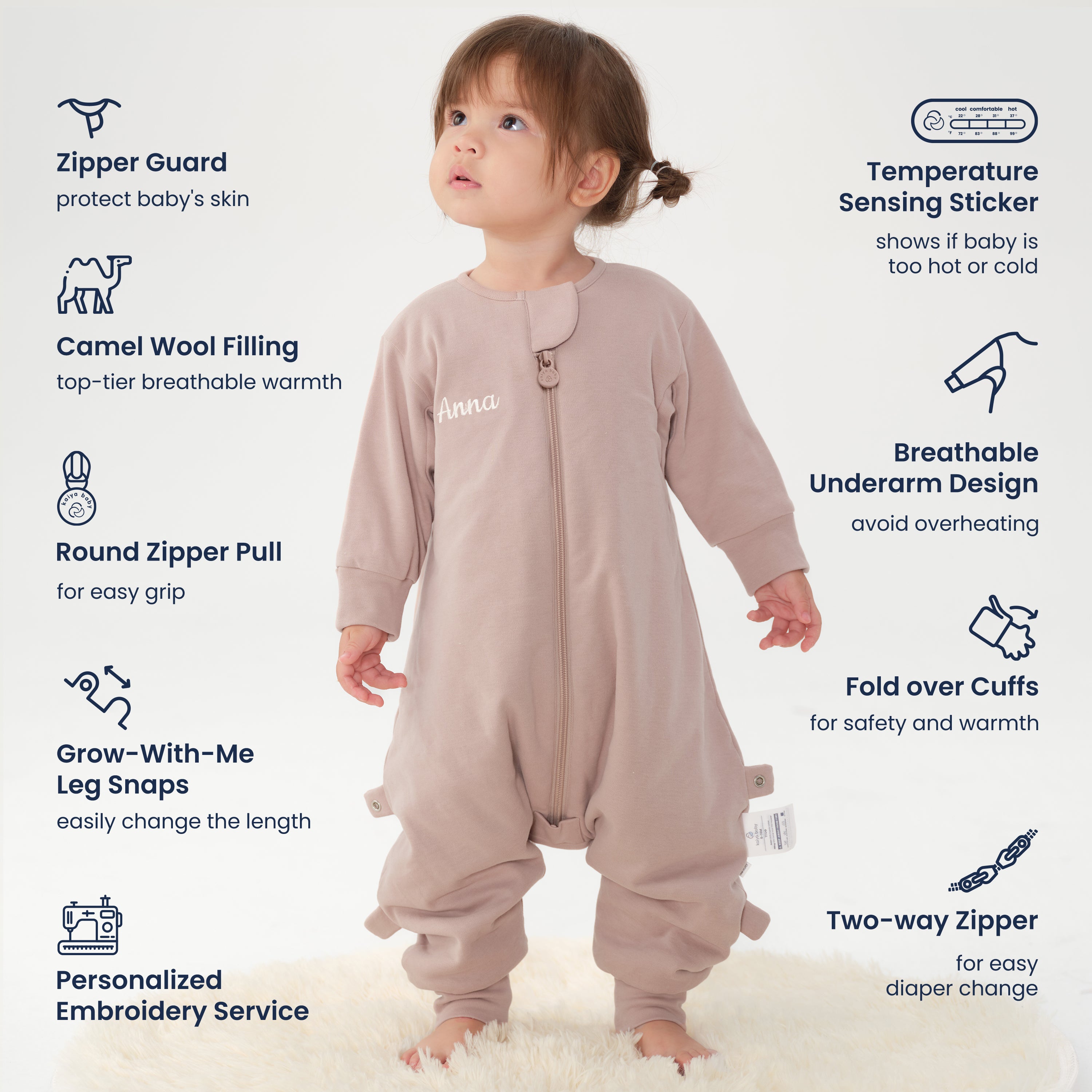 Warm Long Sleeve Sleep Sack Walker 2.5 TOG - Organic Cotton & Camel Wool