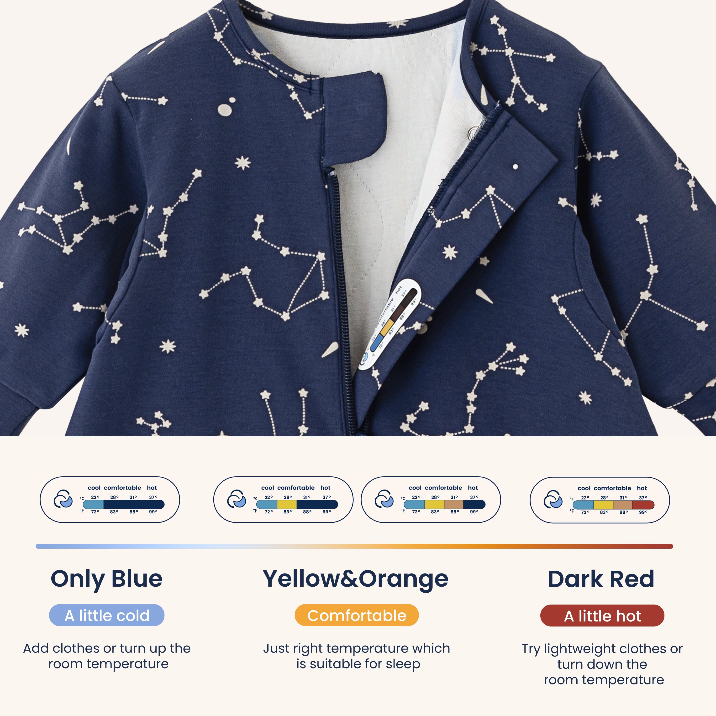 014-3.5-13-1Winter Long Sleeve Sleep Sack Walker 3.5 TOG - Organic Cotton & Camel Wool - Constellation-5