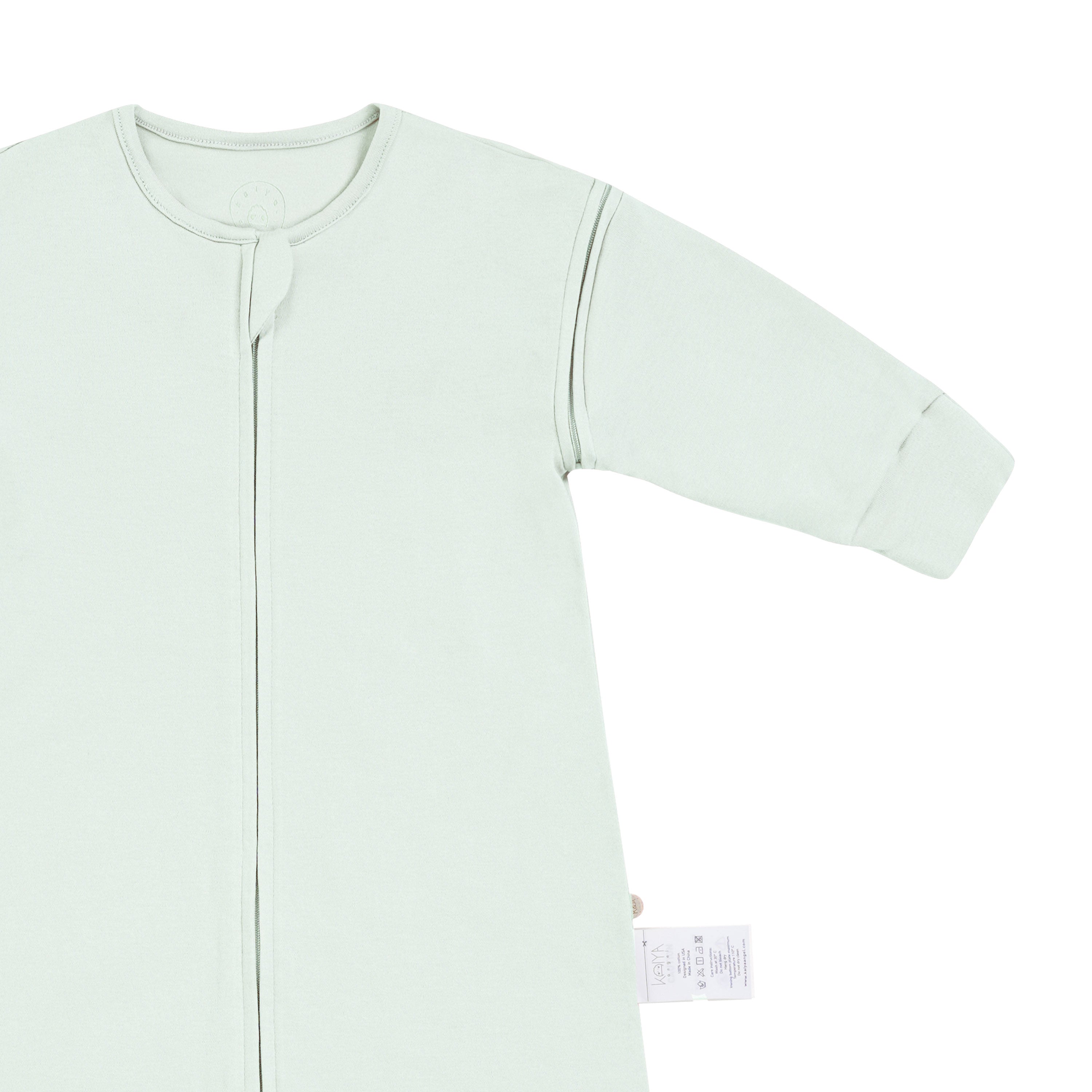 Pima Cotton Front Opening Long Sleeve Sleep Sack 0.5 TOG - Whisper Green