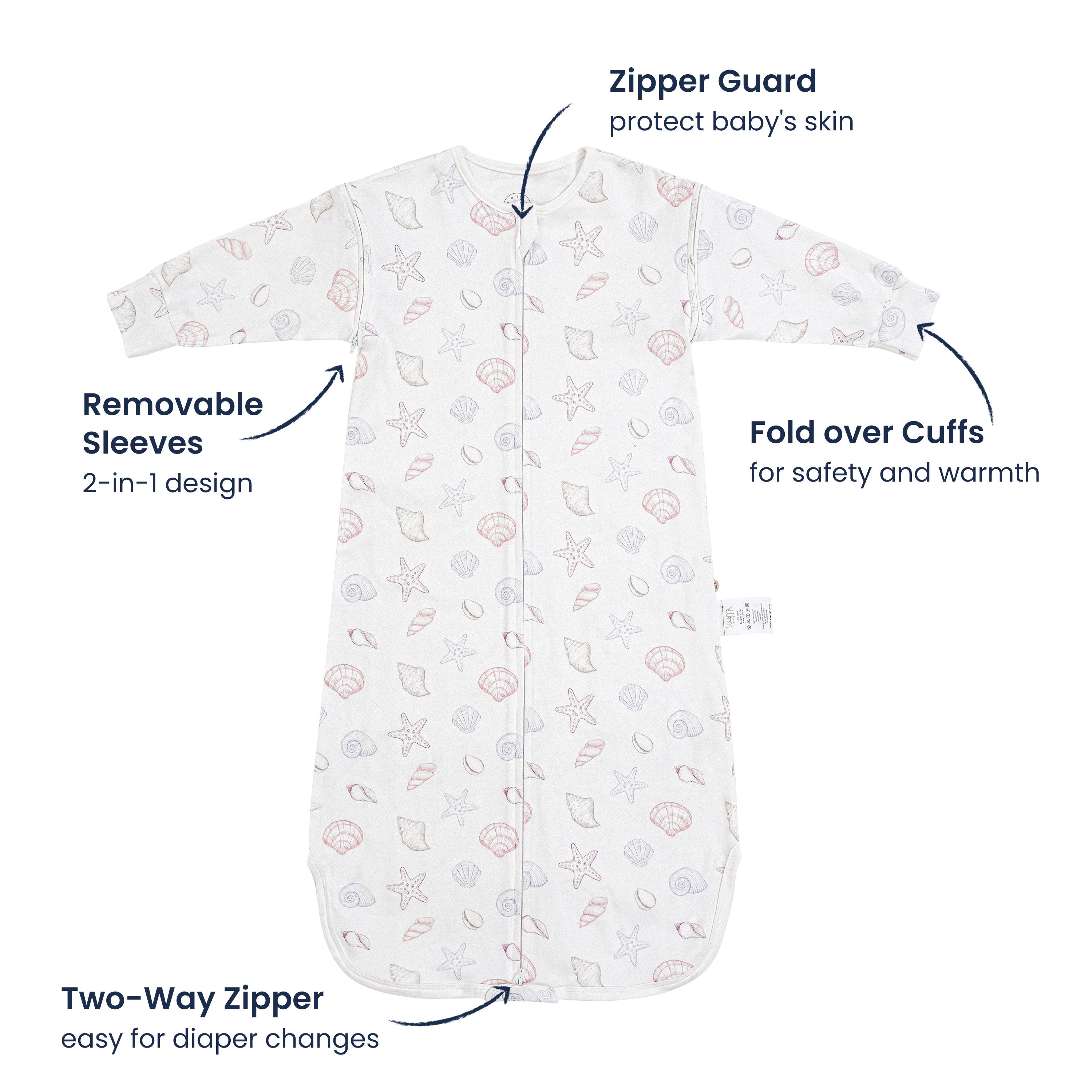 Organic Cotton Front Opening Long Sleeve Sleep Sack 0.5 TOG - Shell