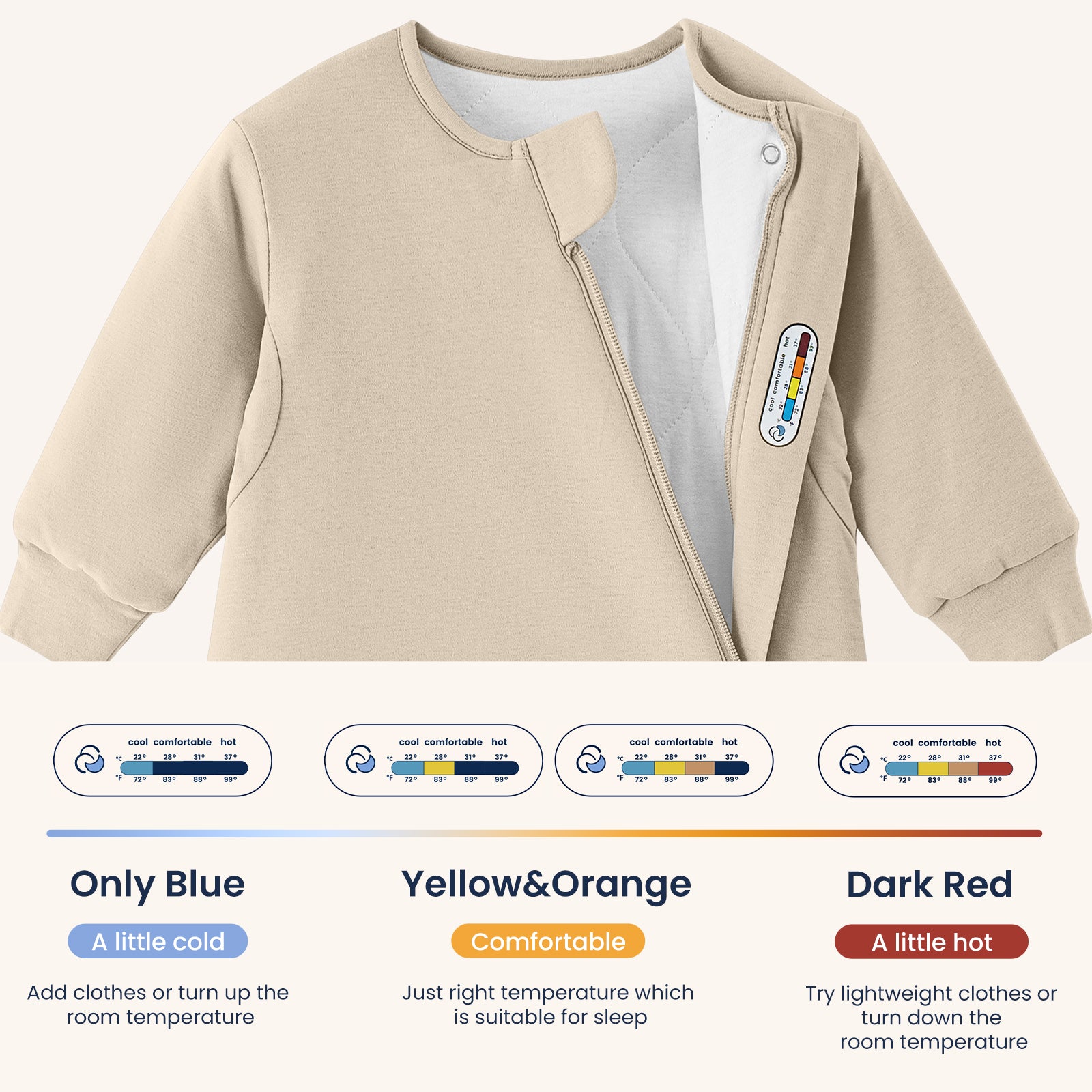 Winter Long Sleeve Sleep Sack 3.5 TOG - Organic Cotton & Camel Wool - Beige