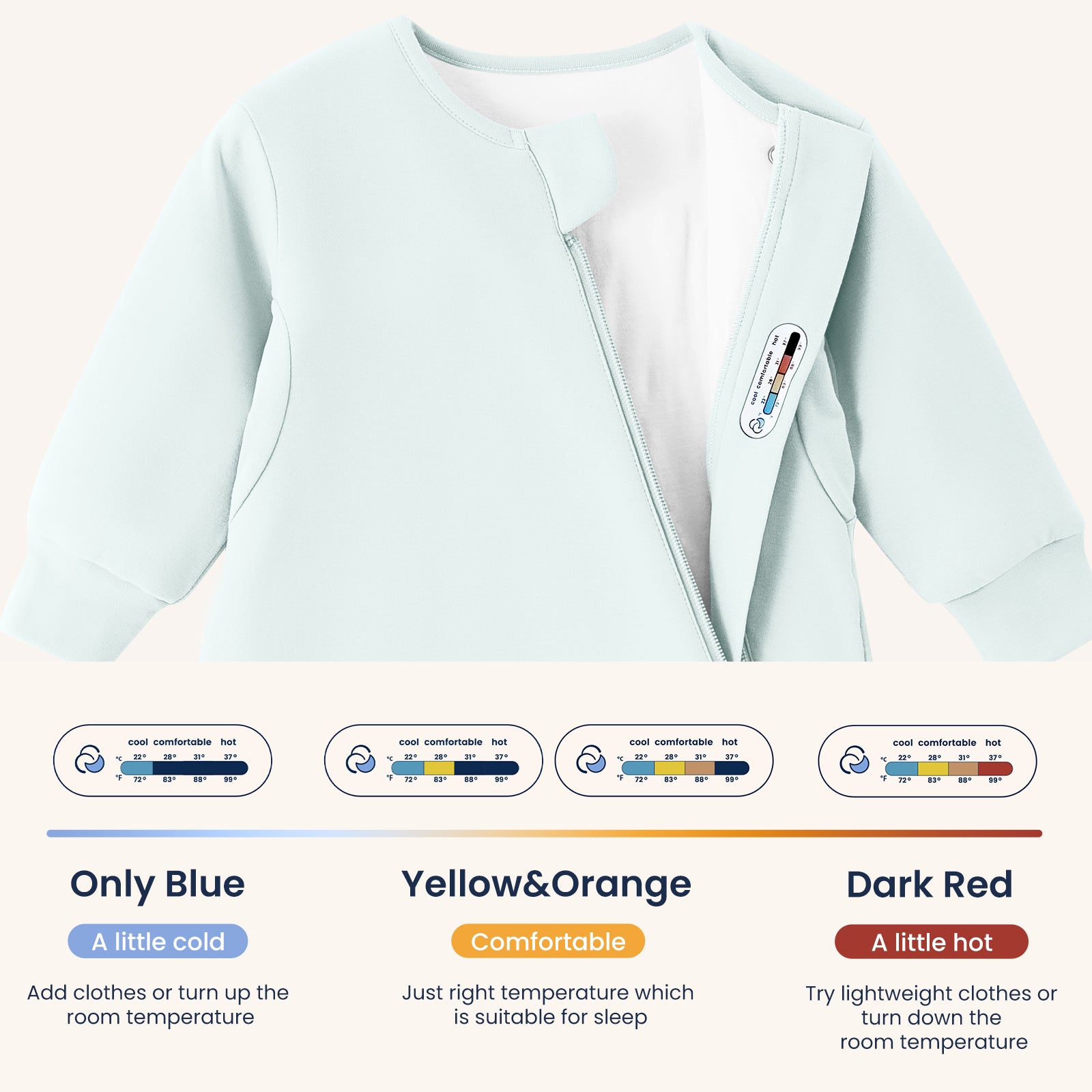 All Season Long Sleeve Sleep Sack 1.0 TOG - Organic Cotton & Camel Wool - Baby Blue