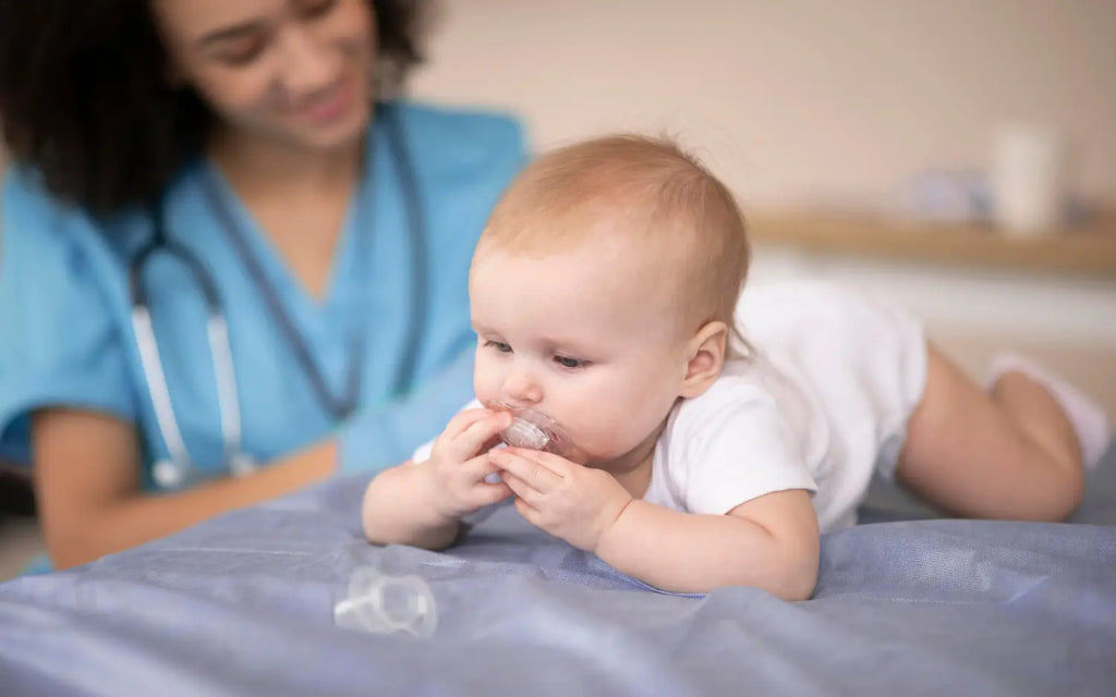 A little baby being health clinic vaccination