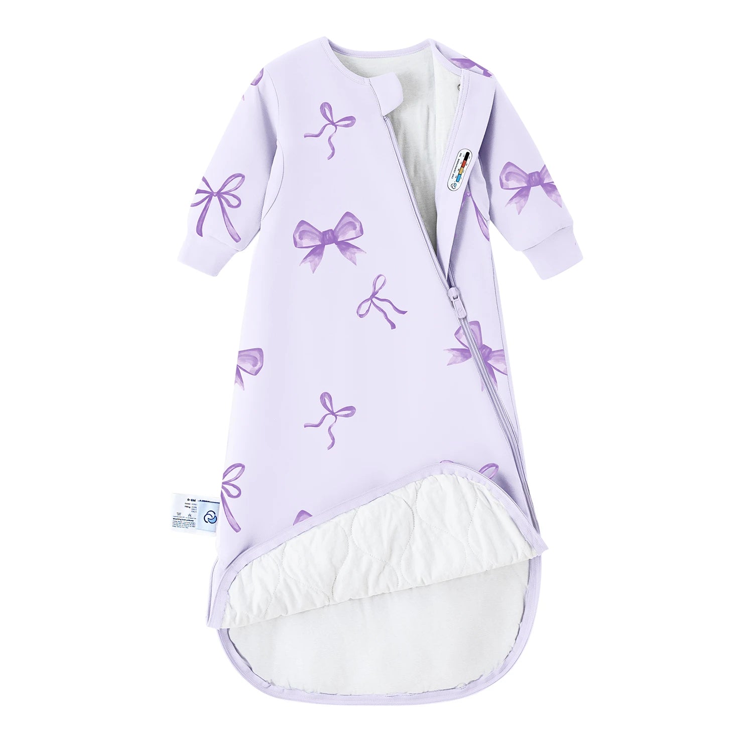 All Season Long Sleeve Sleep Sack 1.0 TOG - Organic Cotton & Camel Wool - Lavender Bow
