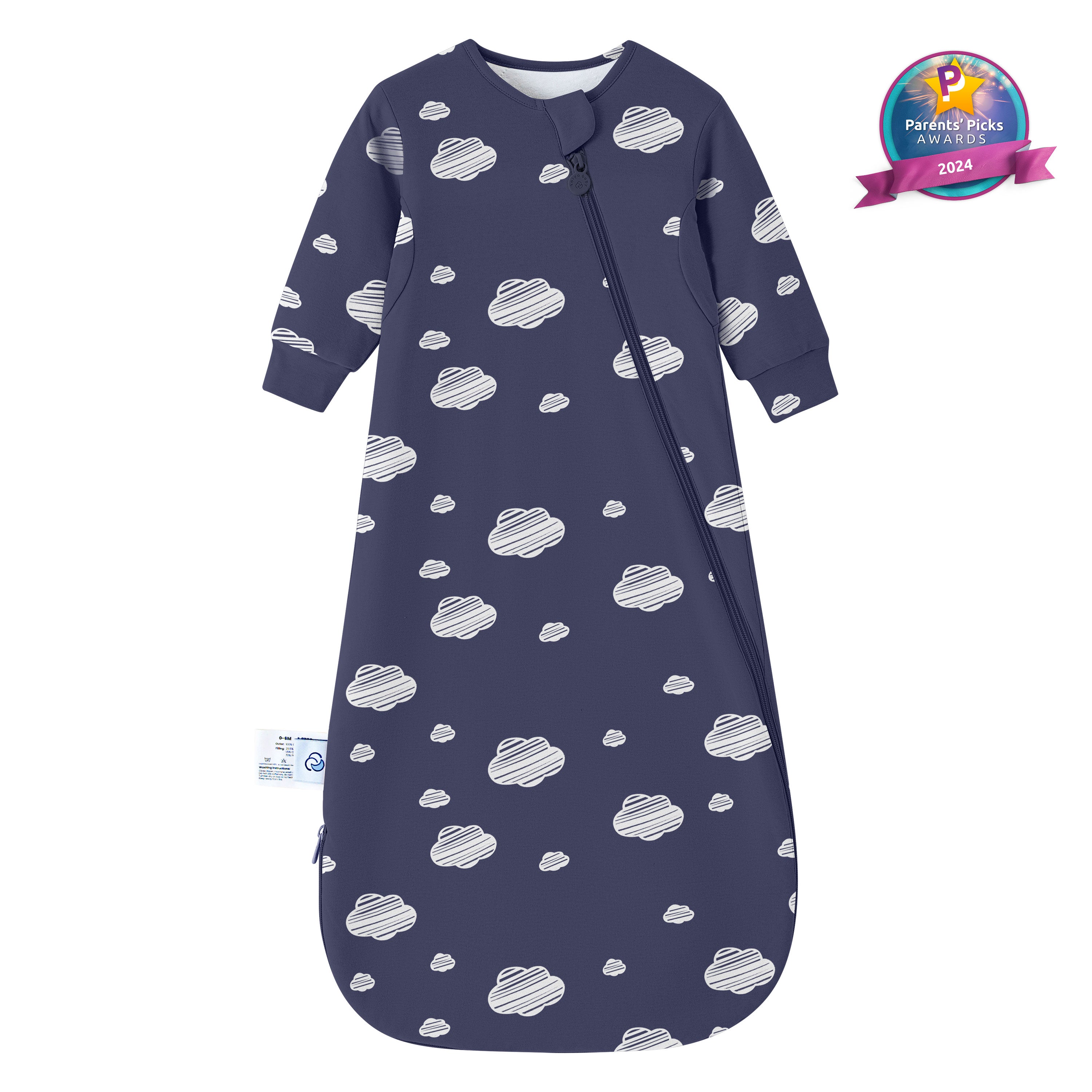 All Season Long Sleeve Sleep Sack 1.0 TOG - Organic Cotton & Camel Wool - Navy Sky