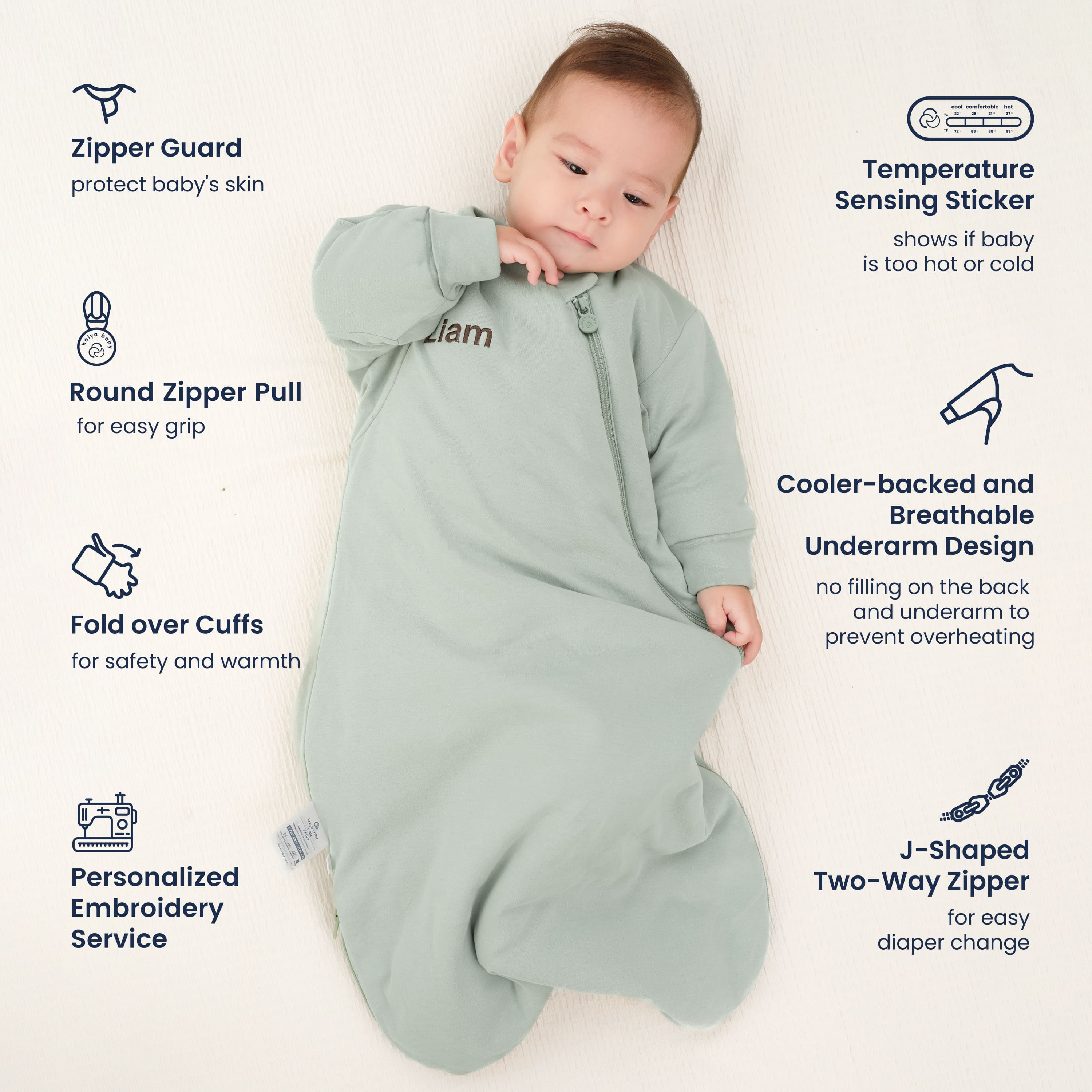 All Season Long Sleeve Sleep Sack 1.0 TOG - Organic Cotton & Camel Wool Bundle- Green