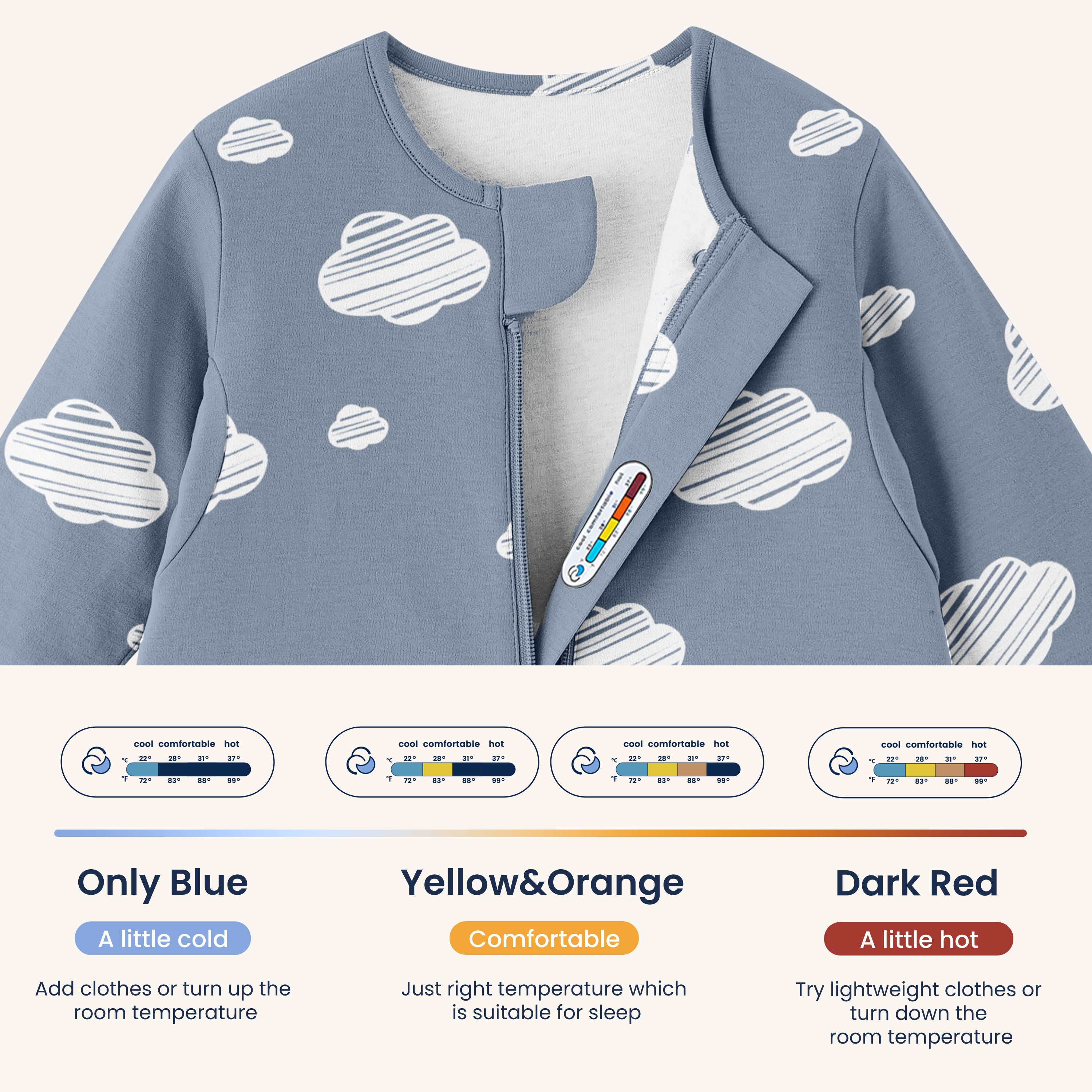 All Season Long Sleeve Sleep Sack Walker 1.0 TOG - Organic Cotton & Camel Wool - Blue Sky-3