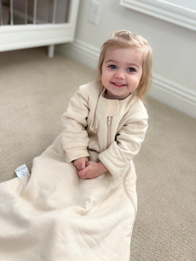 All Season Long Sleeve Sleep Sack Walker 1.0 TOG - Organic Cotton & Camel Wool - Cream-88