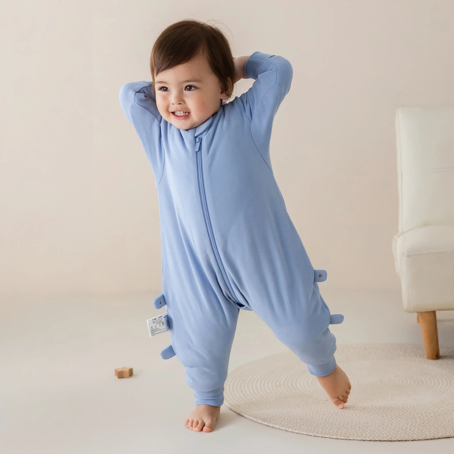 All Season Long Sleeve Sleep Sack Walker 1.0 TOG - Organic Cotton & Camel Wool - Quiet Sky-1