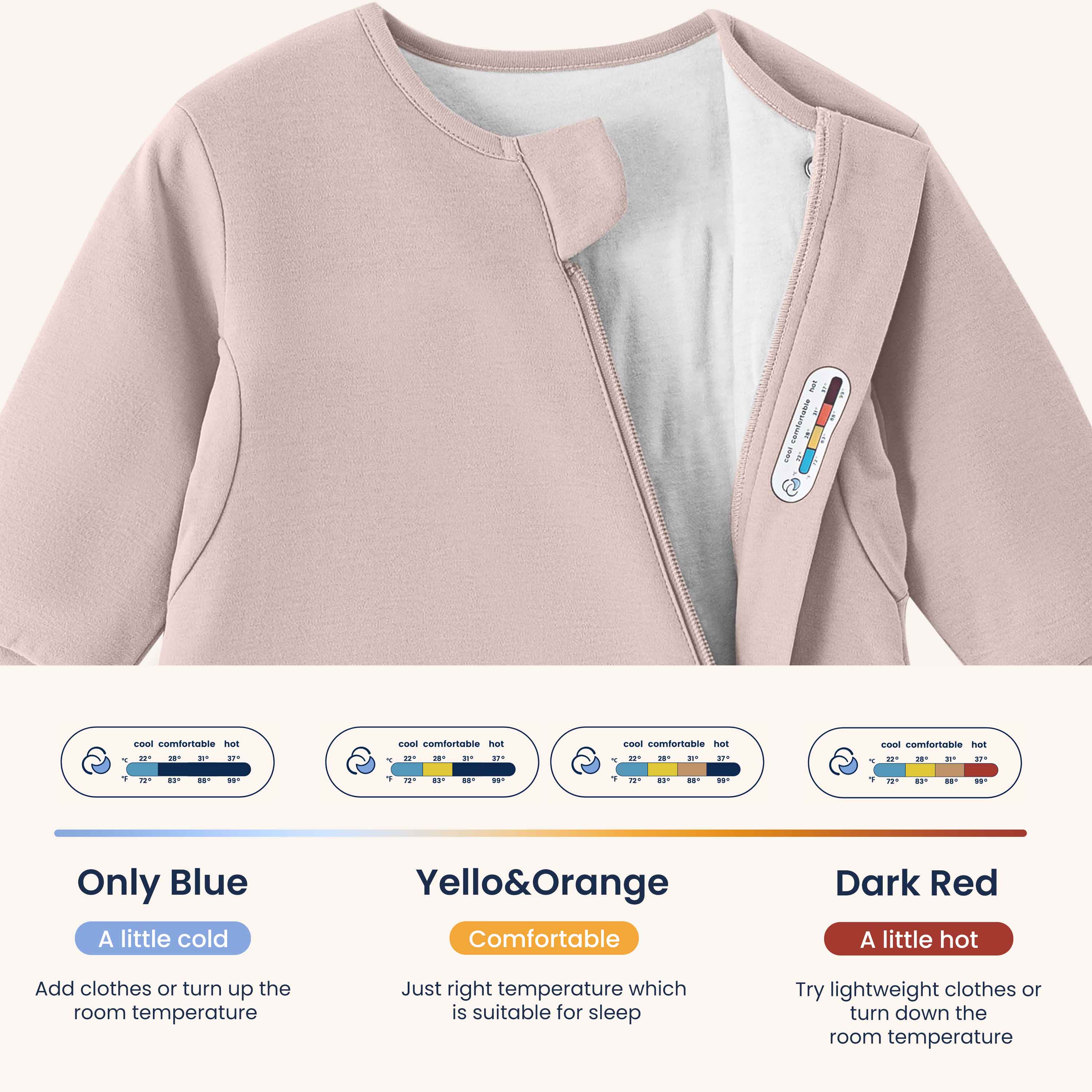 All Season Sleep Suit Sack 3-in-1 1.0 TOG - Organic Cotton & Camel Wool - Dusty Pink