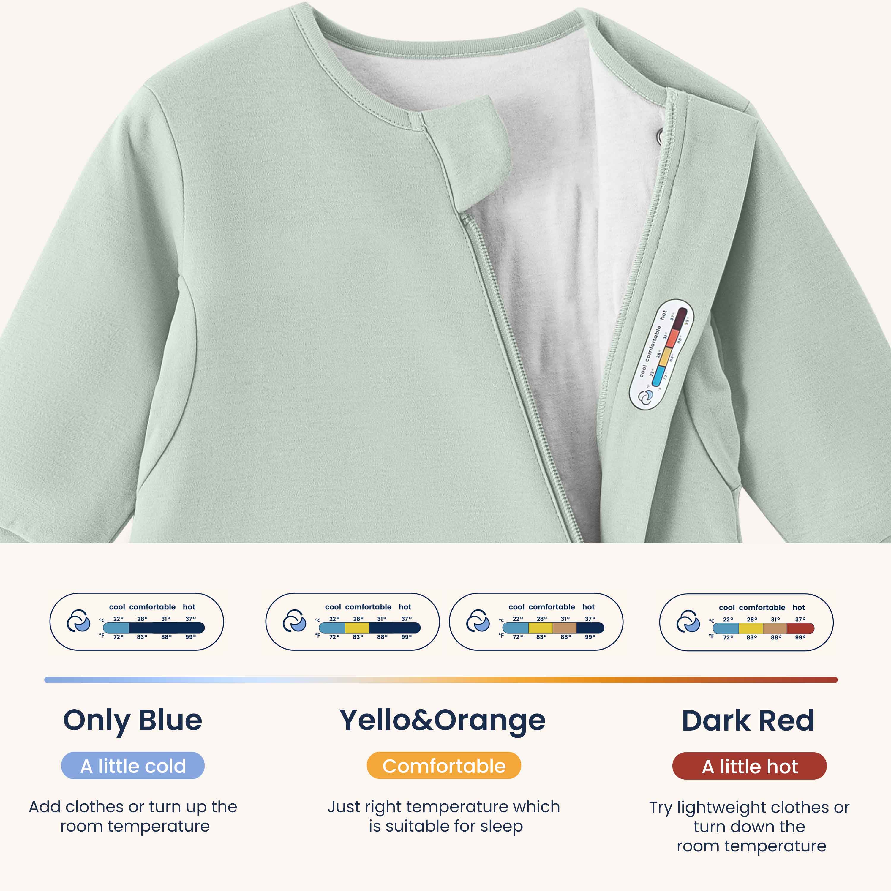 All Season Sleep Suit Sack 3-in-1 1.0 TOG - Organic Cotton & Camel Wool - Pea Green