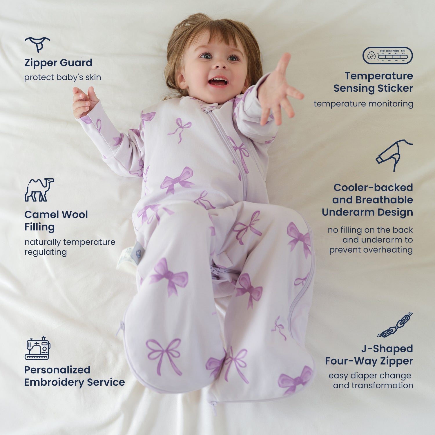 All Season Sleep Suit Sack 3-in-1 1.0 TOG - Organic Cotton & Camel Wool - design