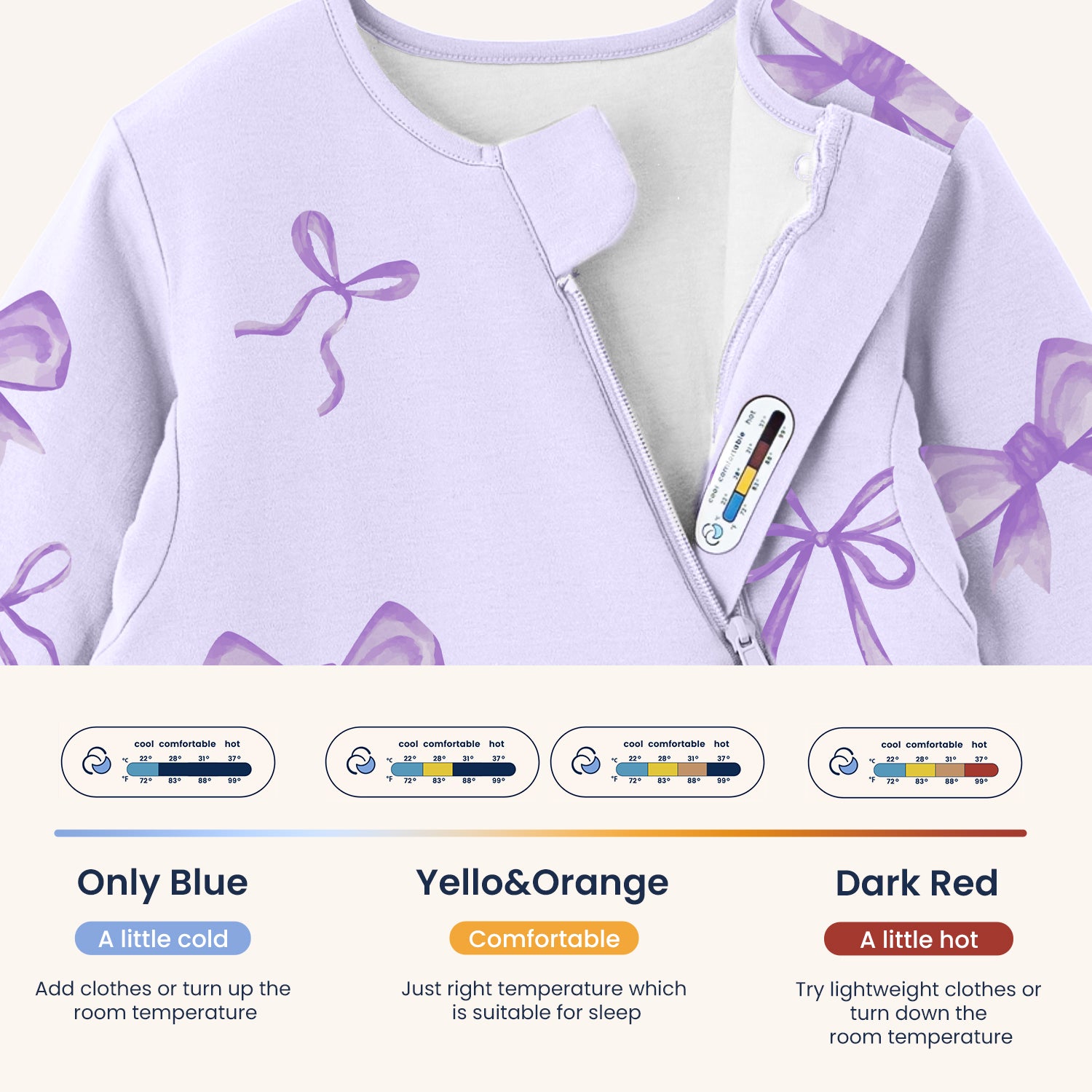 All Season Sleep Suit Sack 3-in-1 1.0 TOG - Organic Cotton & Camel Wool  temperature sticker