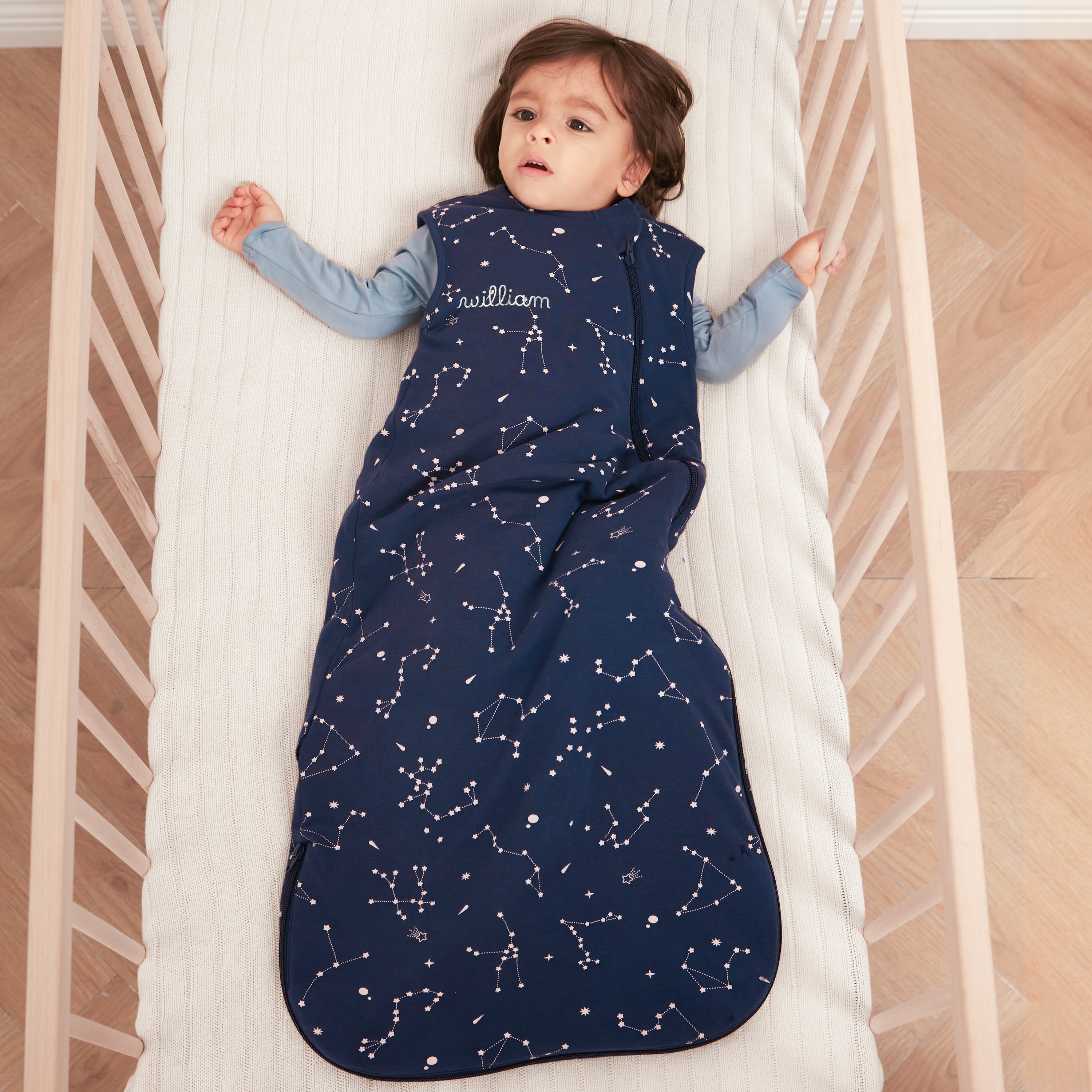 All Season Sleeveless Sleep Sack 1.0 TOG - Organic Cotton & Camel Wool - Constellation2