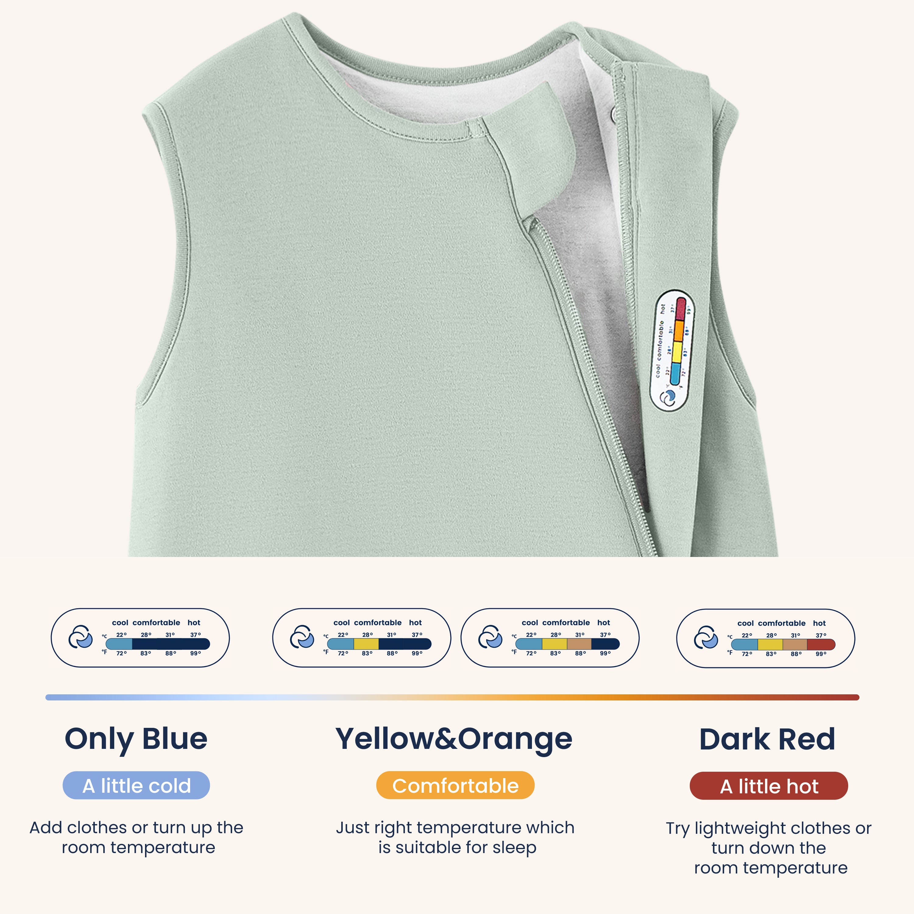 All Season Sleeveless Sleep Sack 1.0 TOG - Organic Cotton & Camel Wool - Green