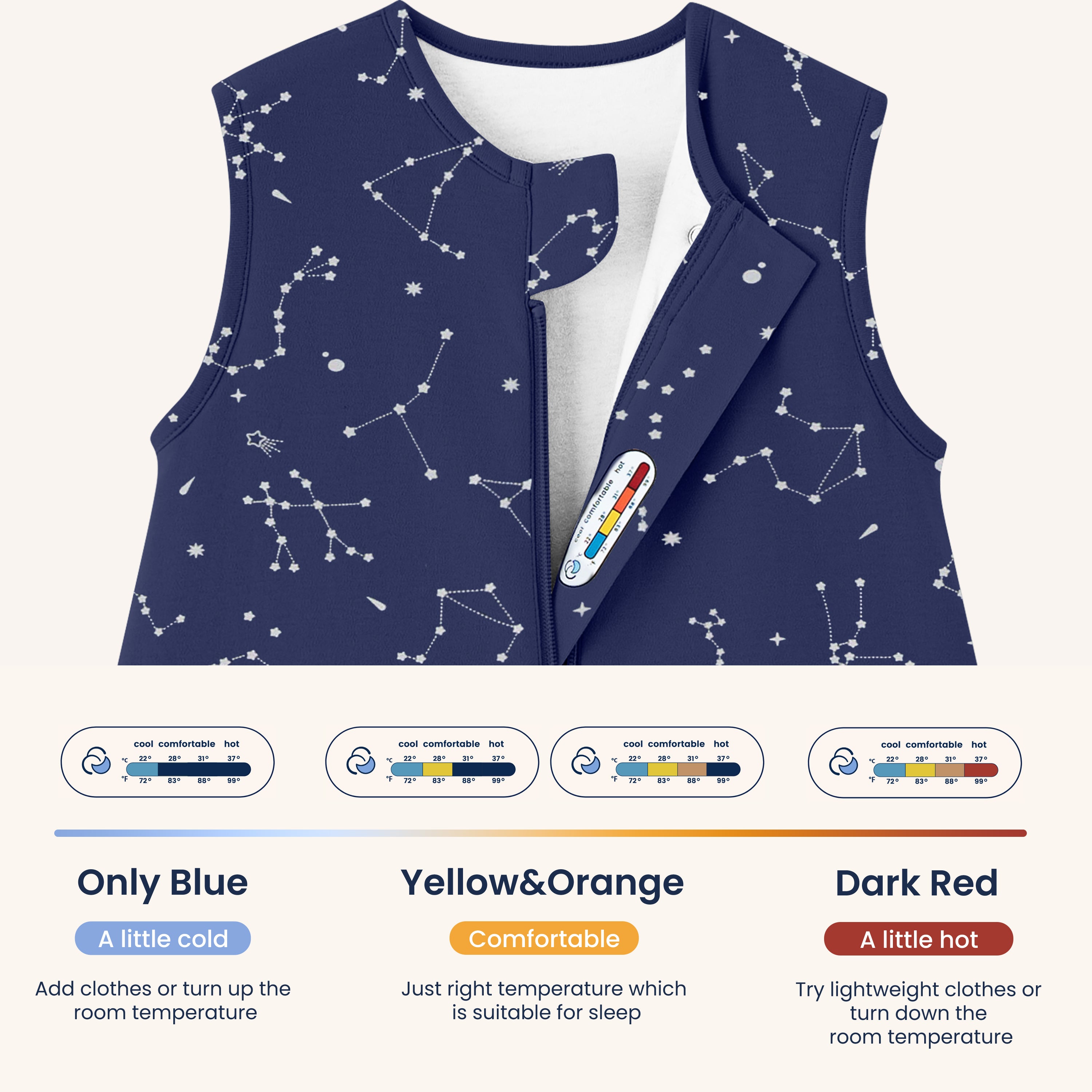 All Season Sleeveless Sleep Sack Walker 1.0 TOG - Organic Cotton & Camel Wool - Constellation