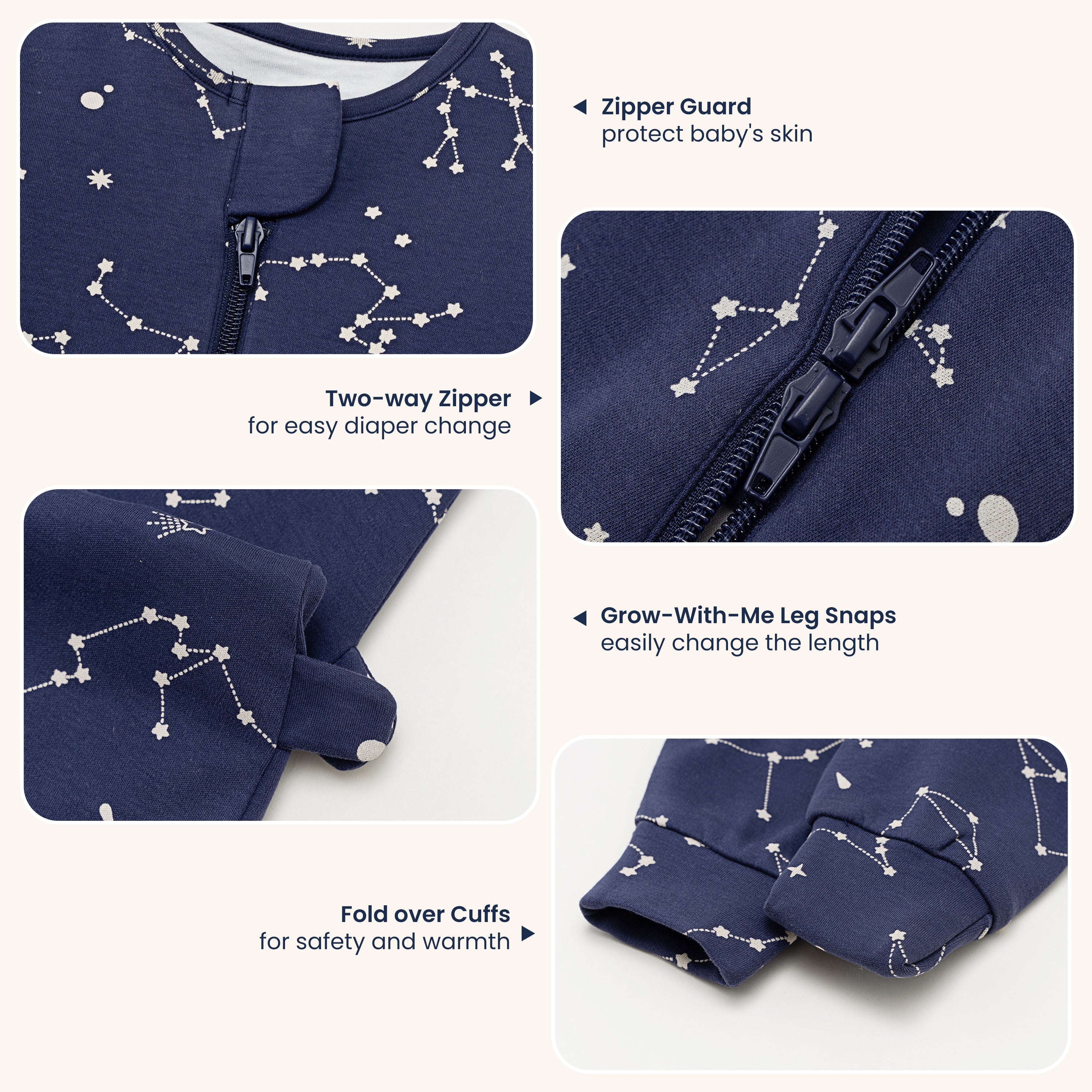 All Season Sleeveless Sleep Sack Walker 1.0 TOG - Organic Cotton & Camel Wool - Constellation