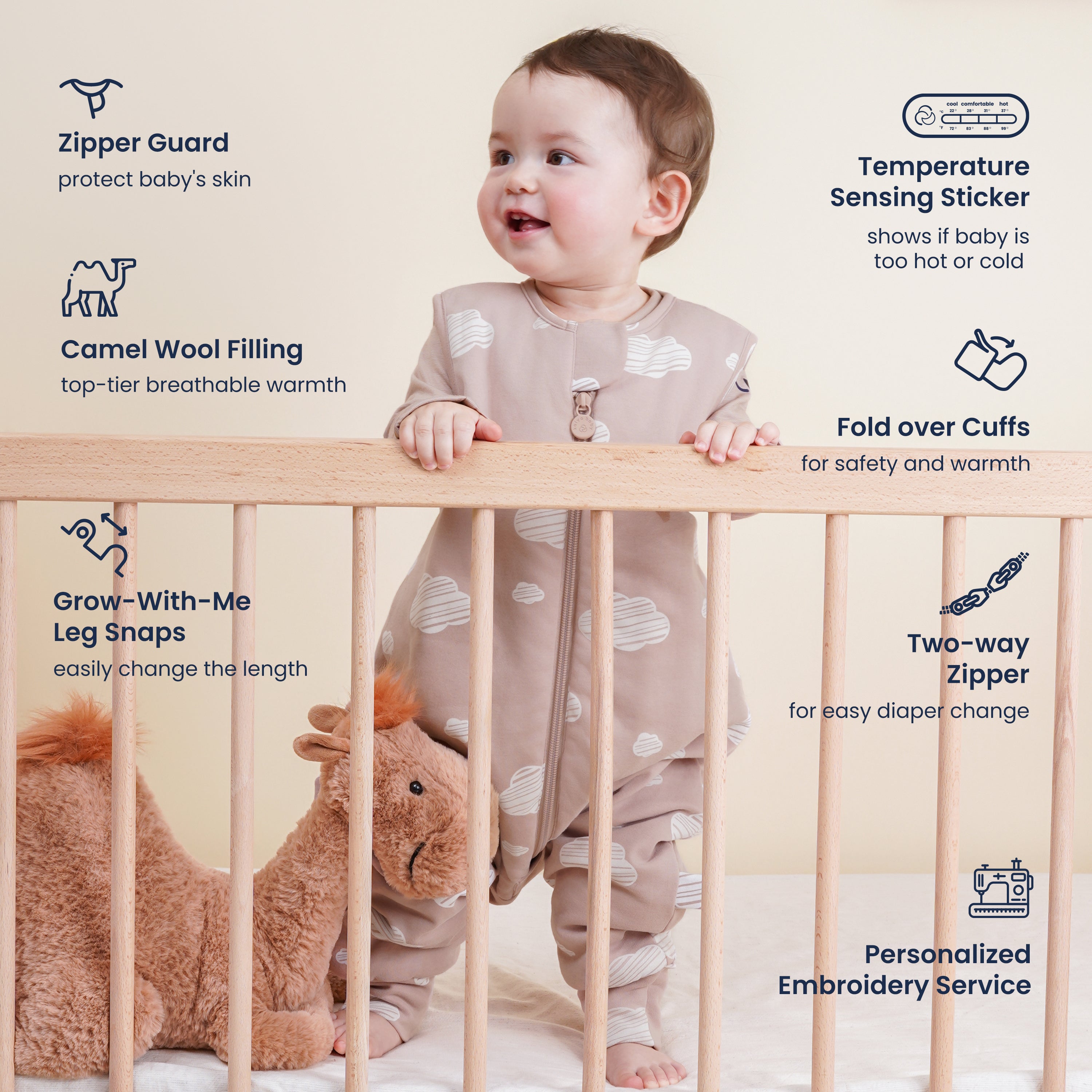 All Season Sleeveless Sleep Sack Walker 1.0 TOG - Organic Cotton & Camel Wool - Pink Sky
