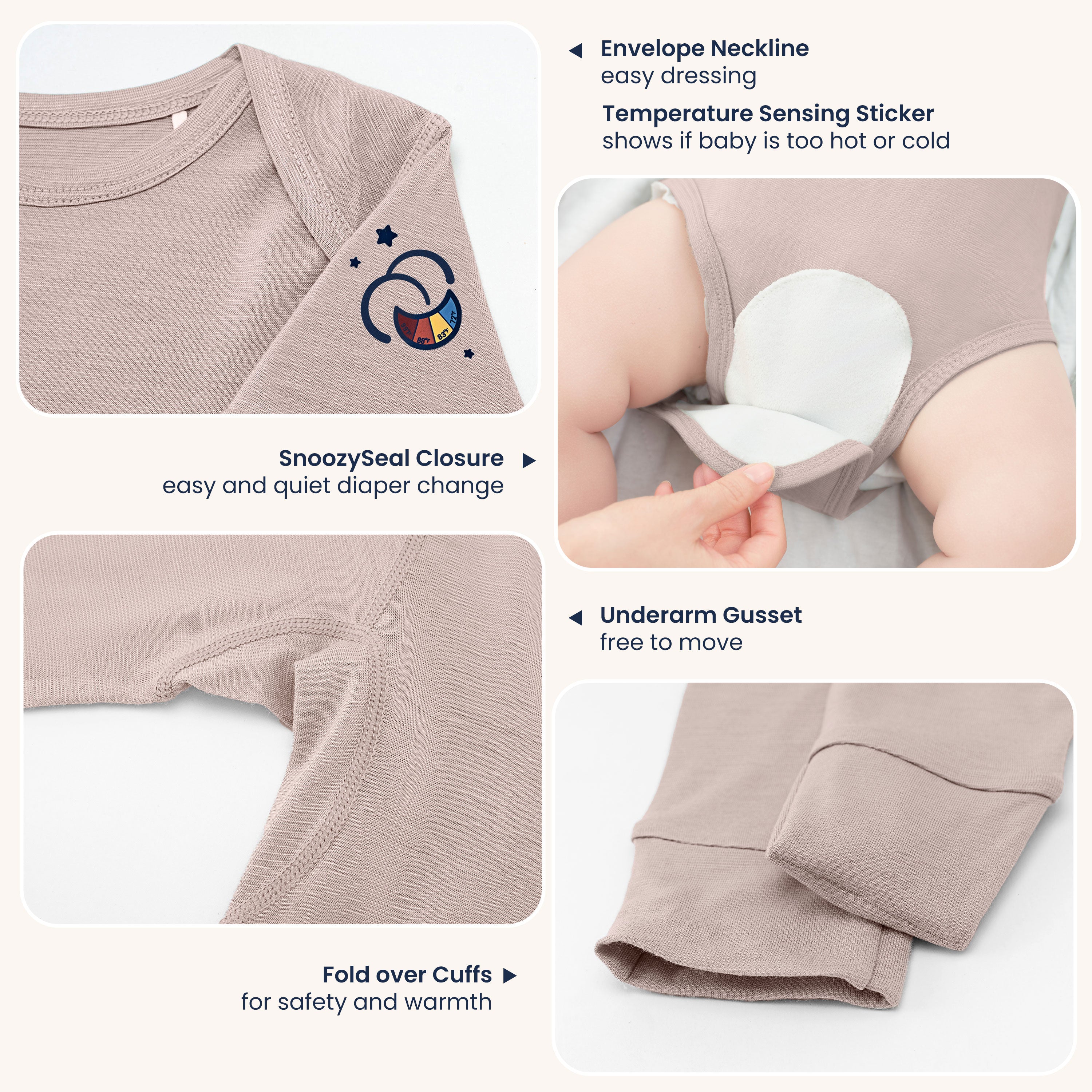 Long Sleeve Sleep Sack 1.0 TOG Organic Cotton & Camel Wool +Baby Bodysuit Long Sleeve - Merino Wool & Rayon Bamboo  Set - Pink Sky-11