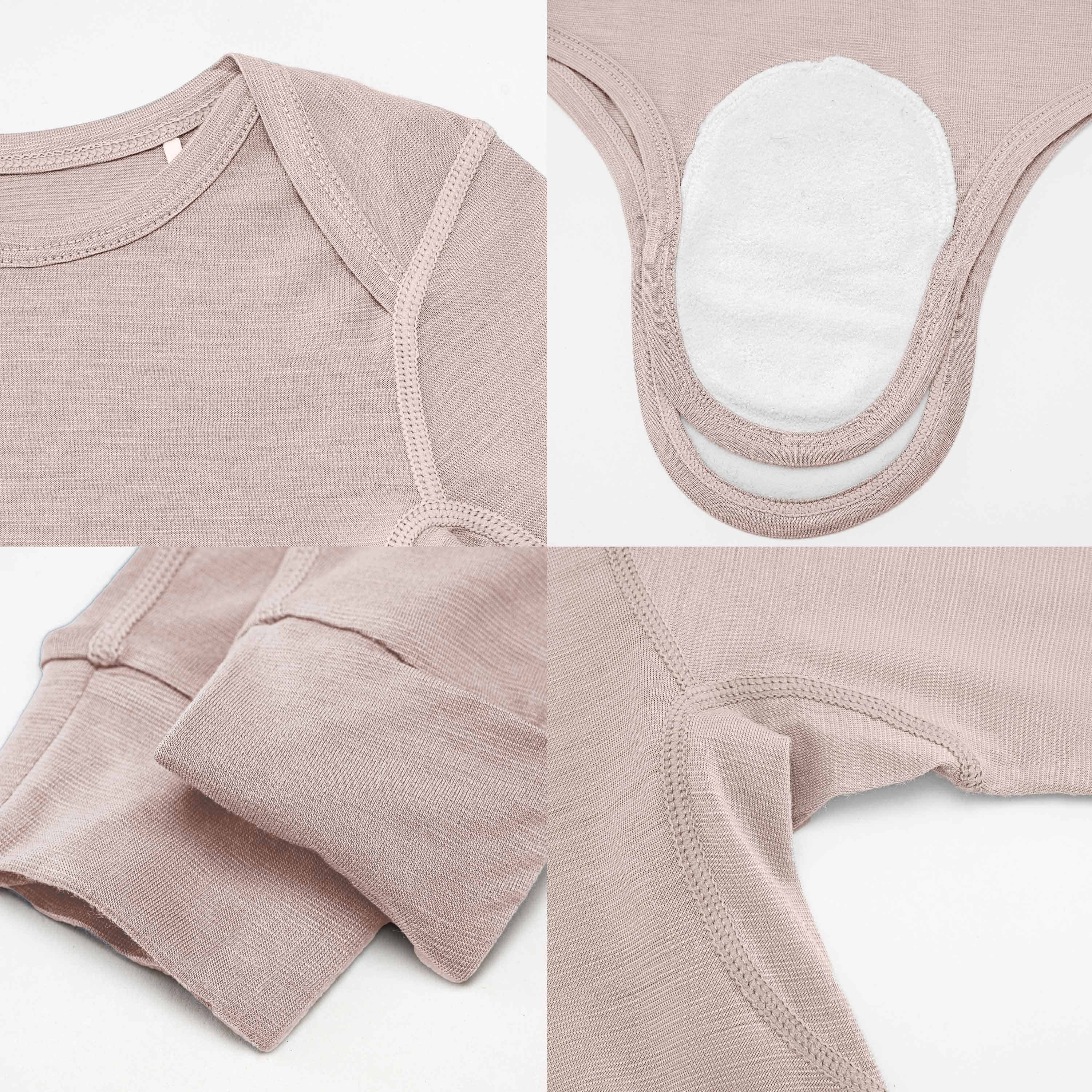 ClimaCuddle Baby Bodysuit Long Sleeve - Merino Wool & Rayon Bamboo - Dusty Pink Detail