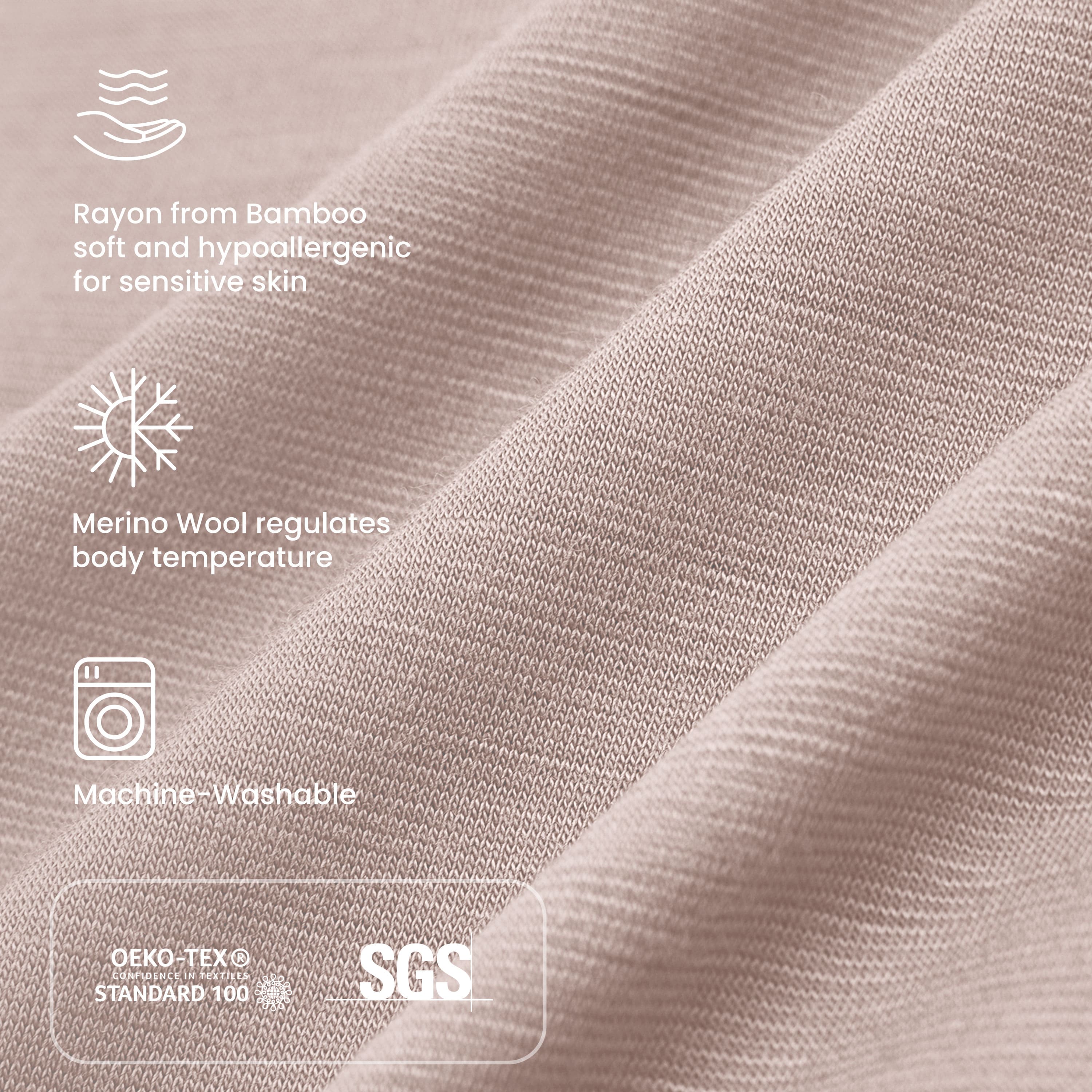 ClimaCuddle Baby Bodysuit Long Sleeve - Merino Wool & Rayon Bamboo - Dusty Pink Certifcation