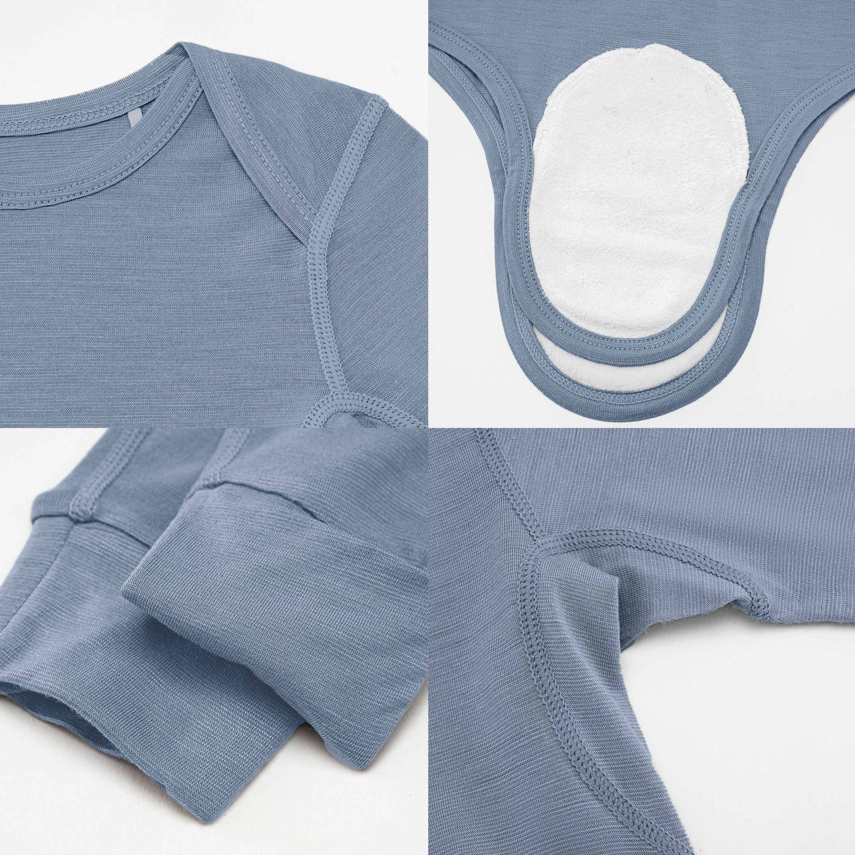 ClimaCuddle Baby Bodysuit Long Sleeve - Merino Wool & Rayon Bamboo - Misty Blue Detail