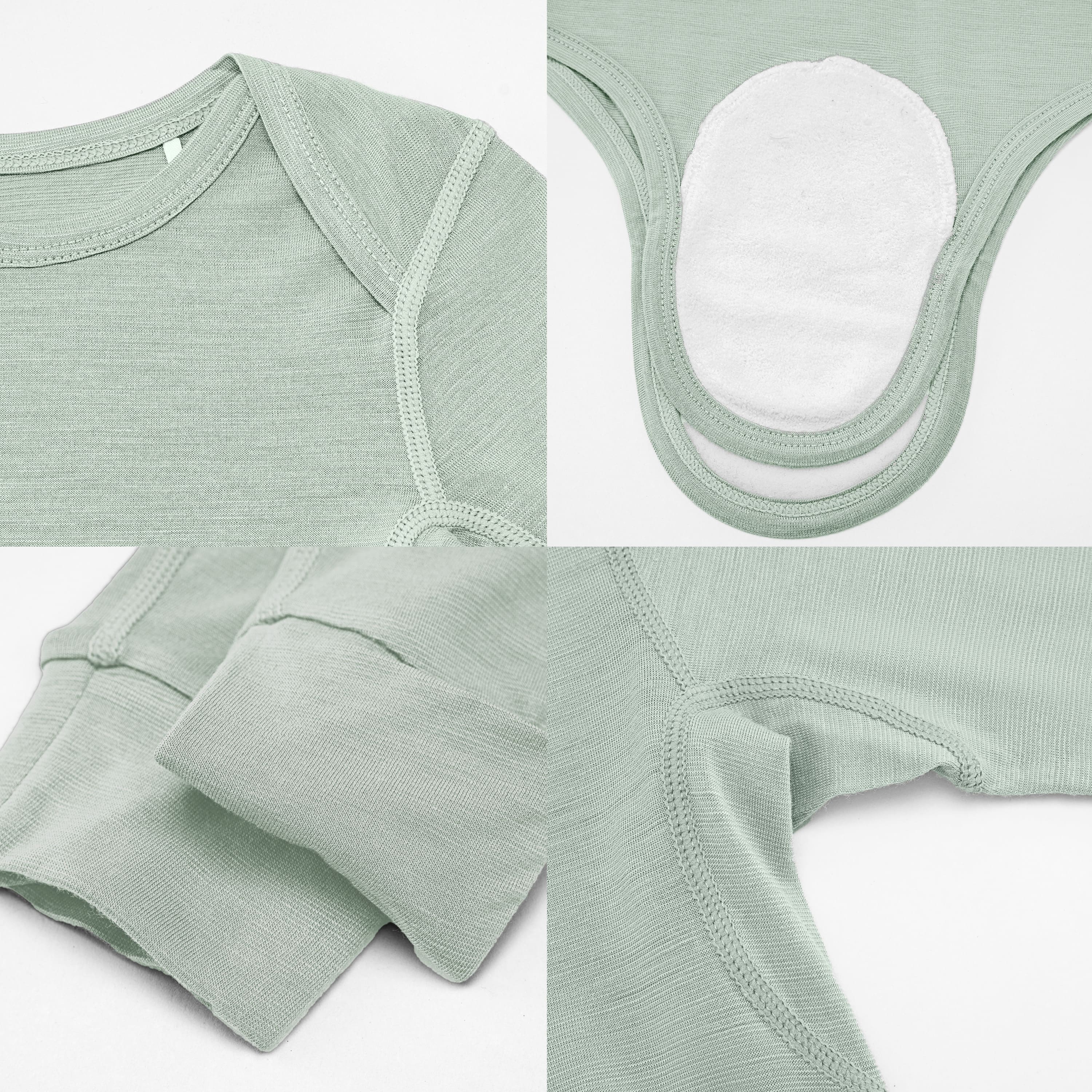 ClimaCuddle Baby Bodysuit Long Sleeve - Merino Wool & Rayon Bamboo - Pea Green Detail