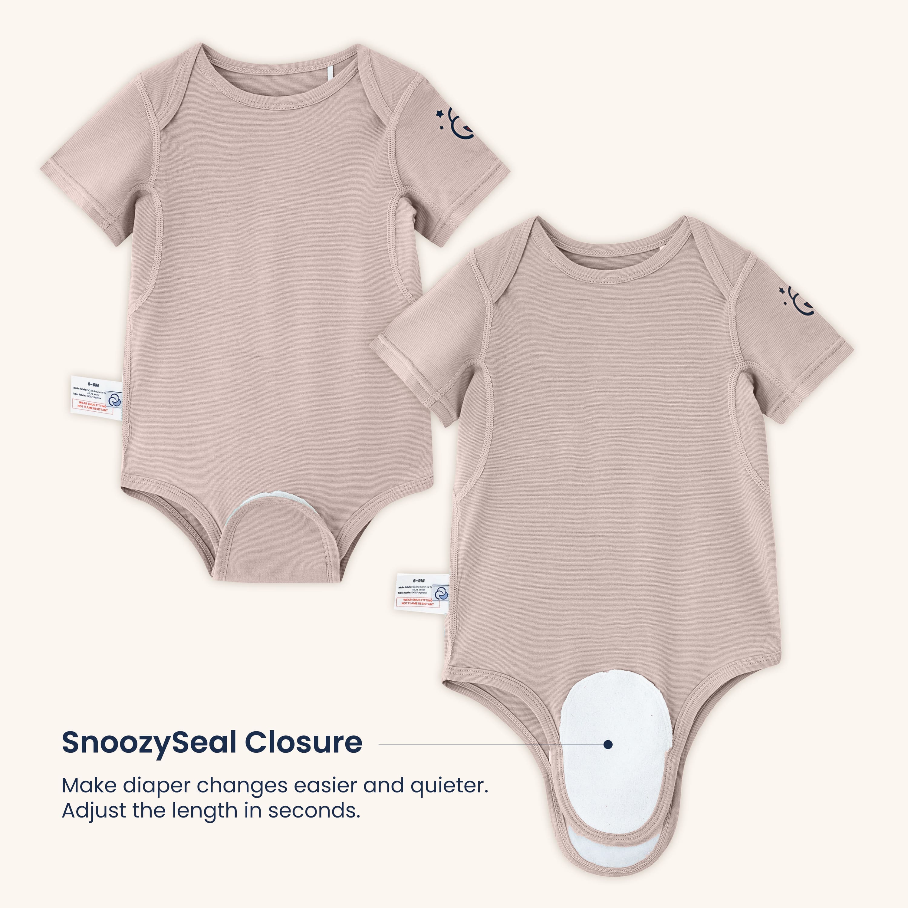 ClimaCuddle Baby Bodysuit Short Sleeve - Wool & Rayon Bamboo - Dusty Pink SnoozySeal