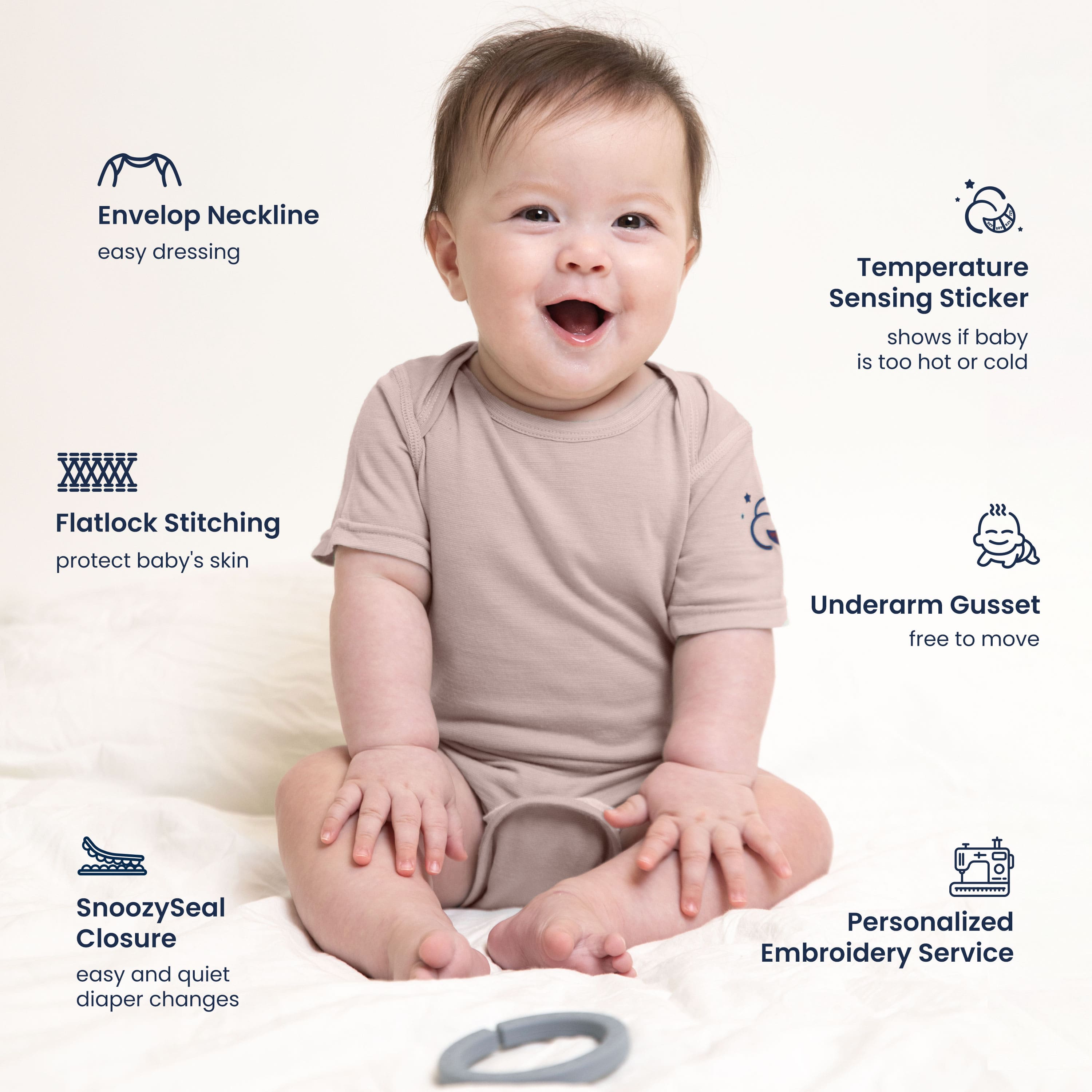 ClimaCuddle Baby Bodysuit Short Sleeve - Wool & Rayon Bamboo - Dusty Pink Feature