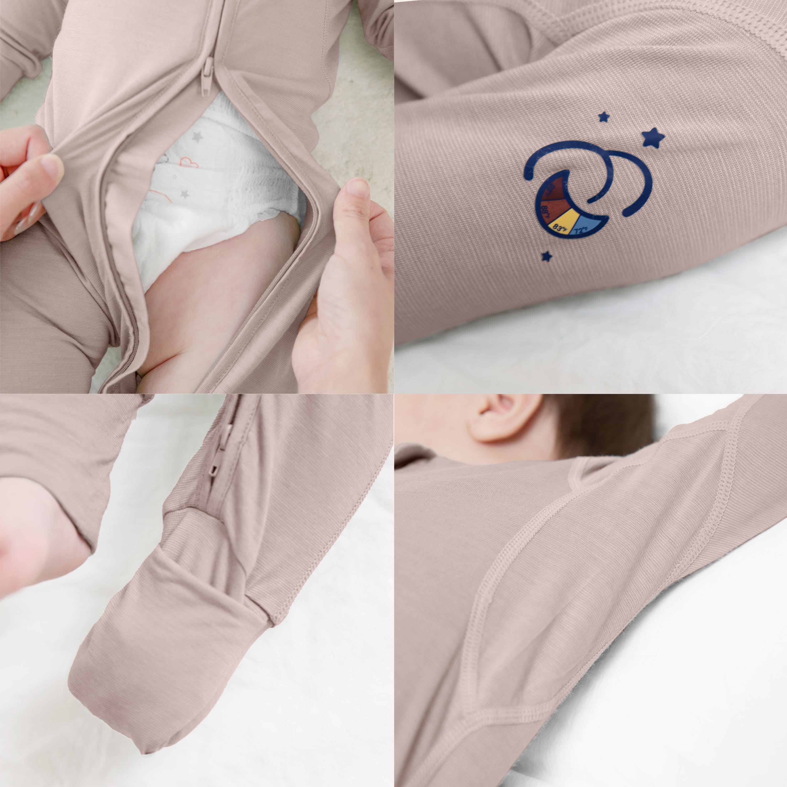 ClimaCuddle Zipped Baby Romper - Merino Wool & Rayon Bamboo - Dusty Pink Detail
