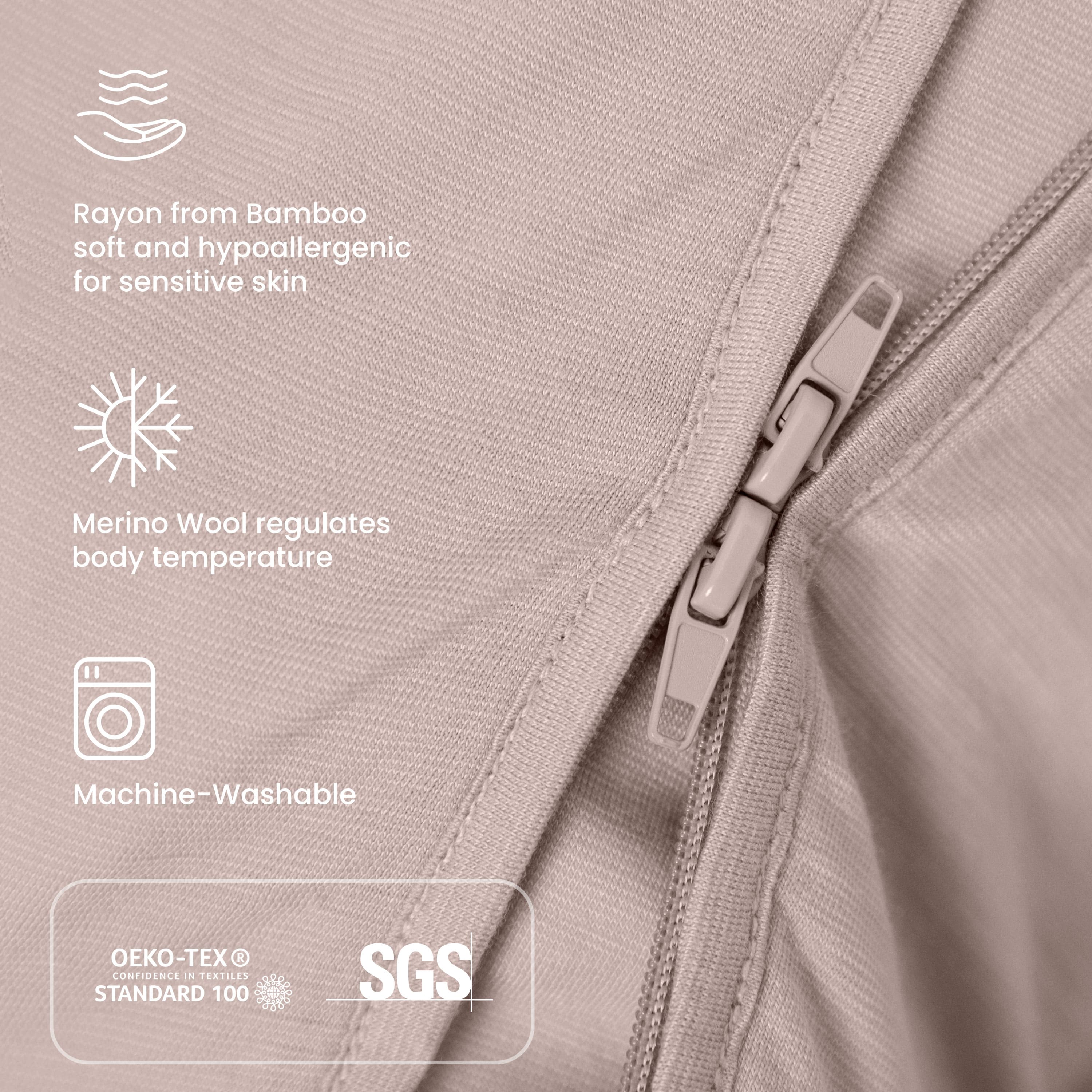 ClimaCuddle Zipped Baby Romper - Merino Wool & Rayon Bamboo - Dusty Pink Certification