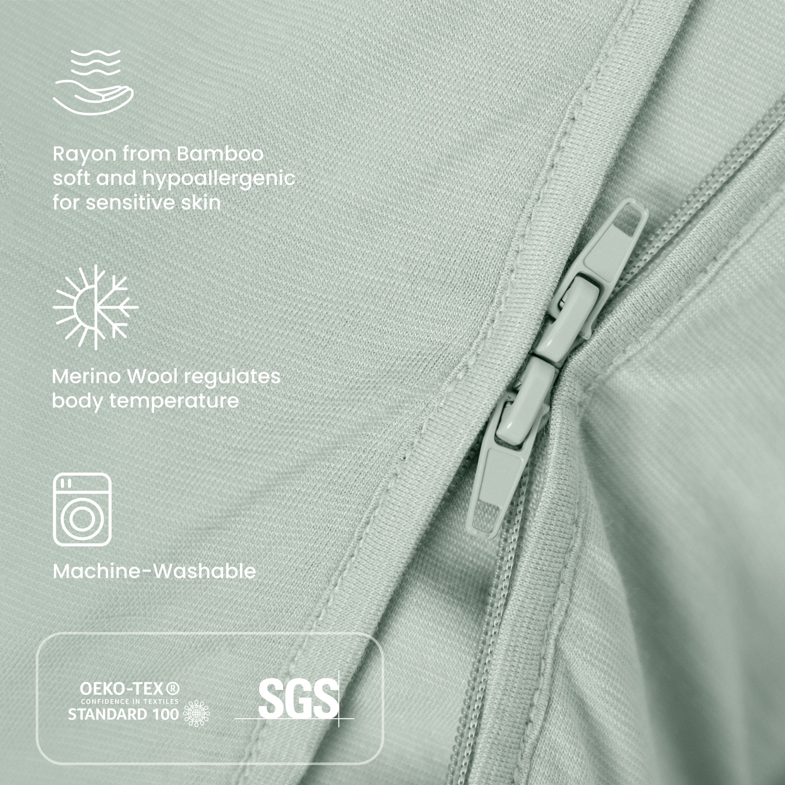 ClimaCuddle Zipped Baby Romper - Merino Wool & Rayon Bamboo - Pea Green Certification