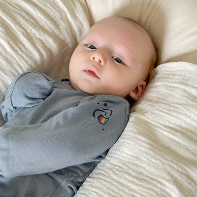 ClimaCuddle™ Baby Bodysuit Long Sleeve - Merino Wool & Rayon Bamboo - Misty Blue