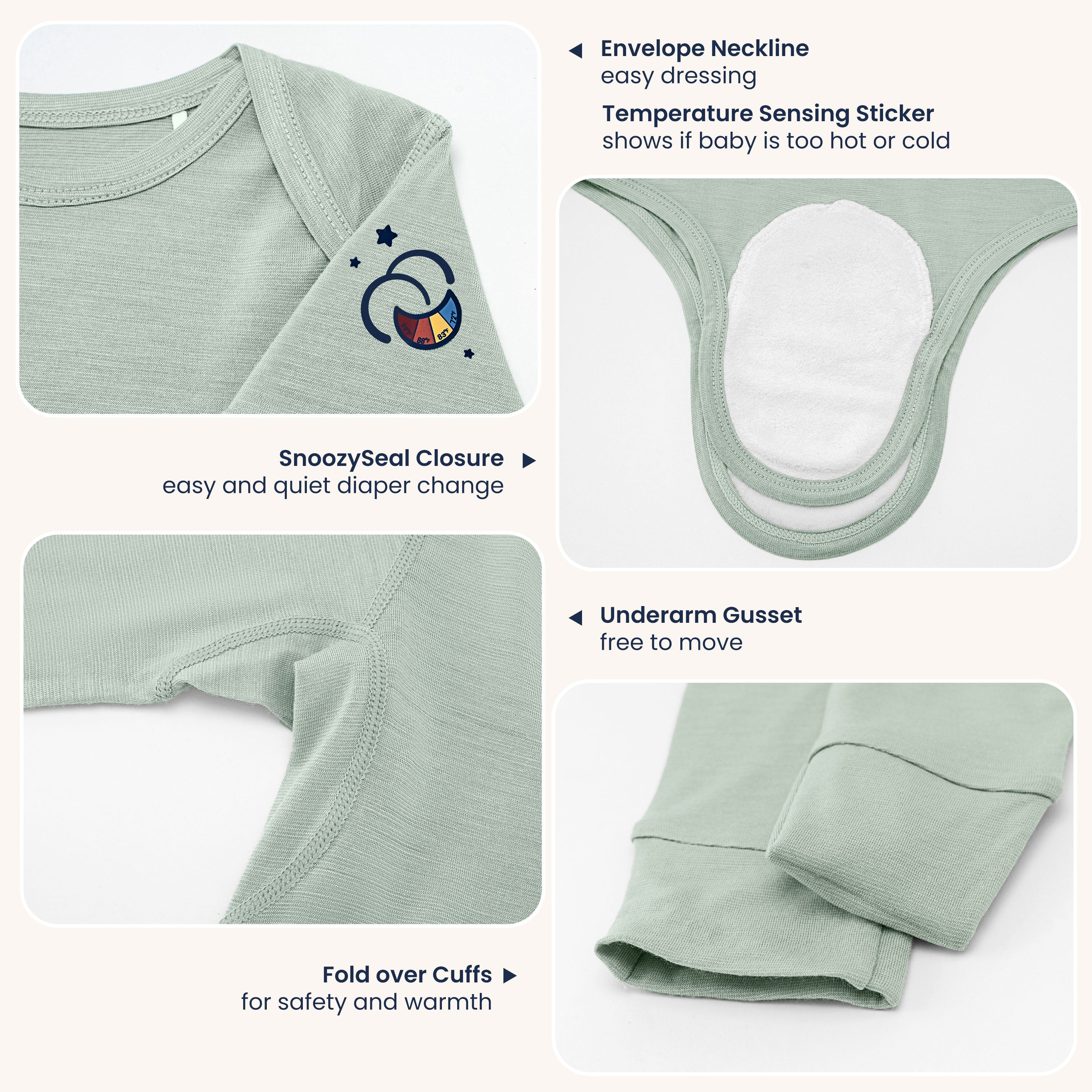 ClimaCuddle™ Baby Bodysuit Long Sleeve - Merino Wool & Rayon Bamboo - Pea Green